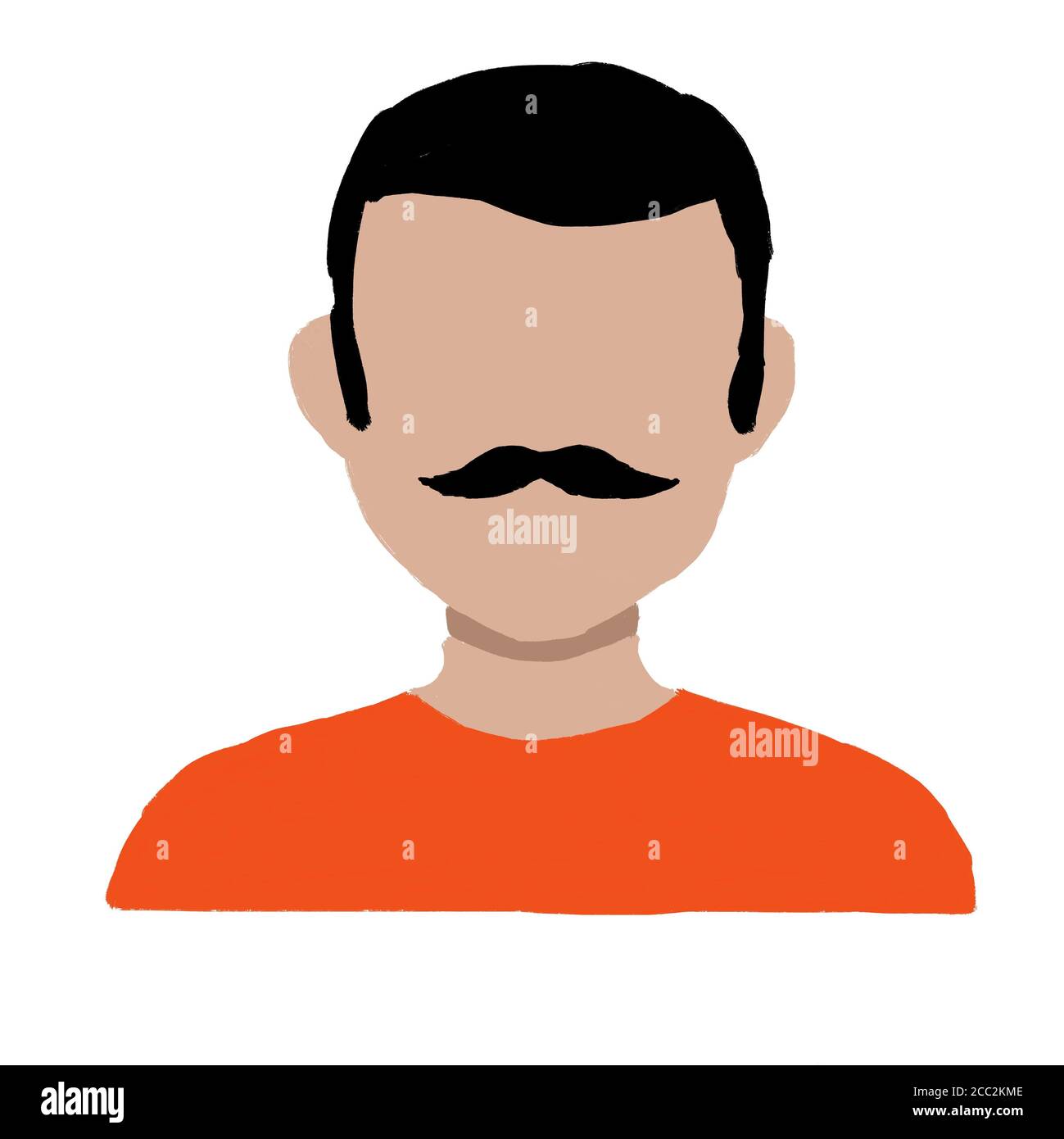 Ilustración de un hombre de pelo oscuro de dibujos animados caucásicos con  bigote y una camisa naranja Fotografía de stock - Alamy