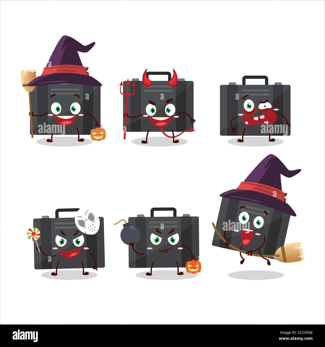 Emoticones de expresión de Halloween con carácter de caricatura de maleta  negra Imagen Vector de stock - Alamy