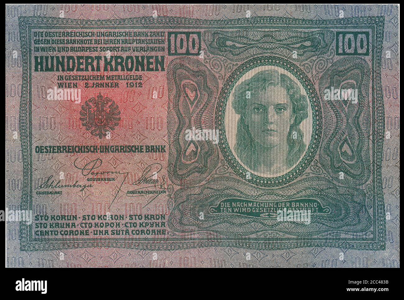El billete de cien crones. Imperio Austro-Hubgarian. 1912 Foto de stock