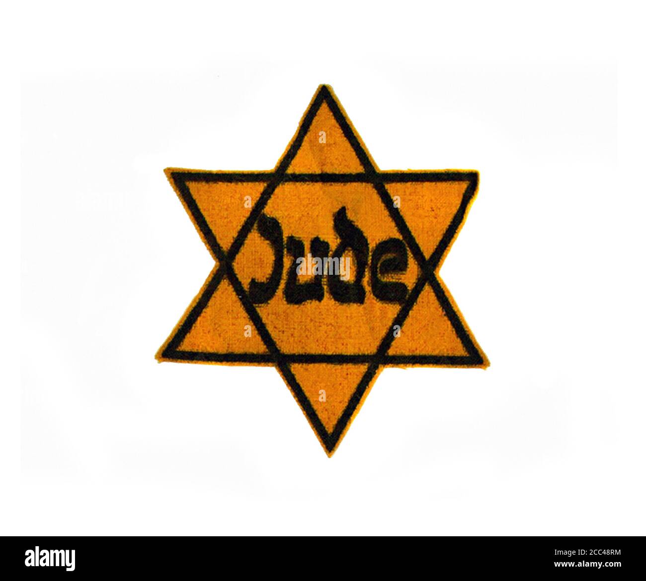 Un parche de manga judío alemán nazi. Un parche distintivo de la manga de identificación para la población judía de Alemania y los territorios conquistados durante Foto de stock