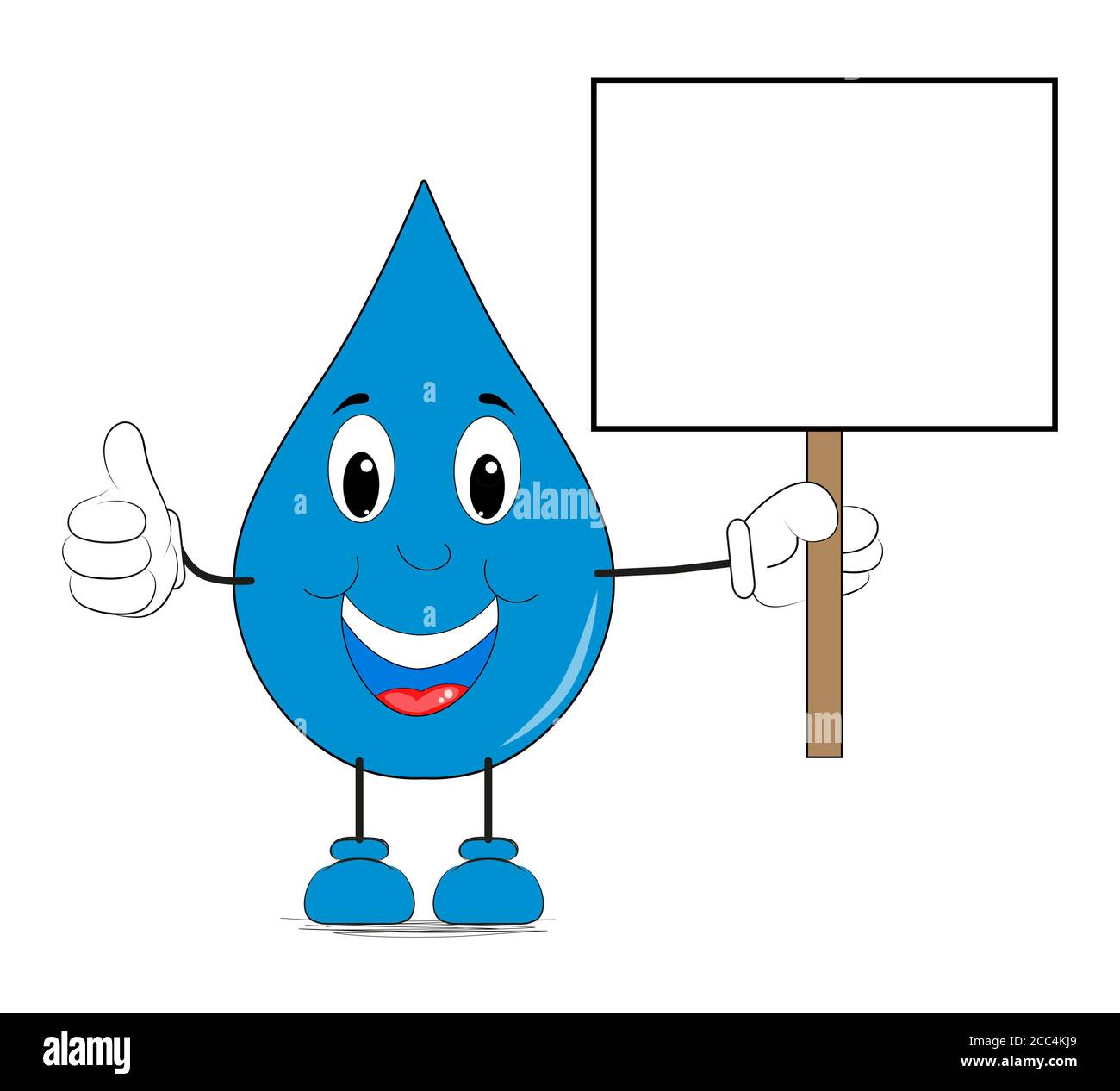 Gota de agua de dibujos animados sonriendo sosteniendo un cartel con un  vacío espacio sobre fondo blanco Fotografía de stock - Alamy