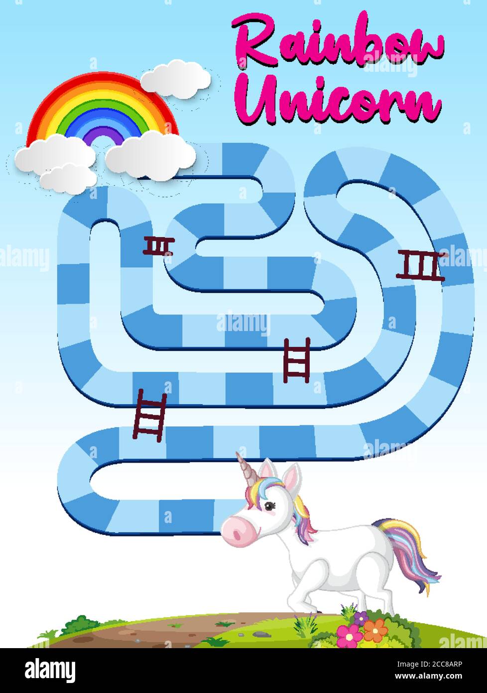 Plantilla de juego de mesa de unicornio Rainbow para niños preescolares  ilustración Imagen Vector de stock - Alamy