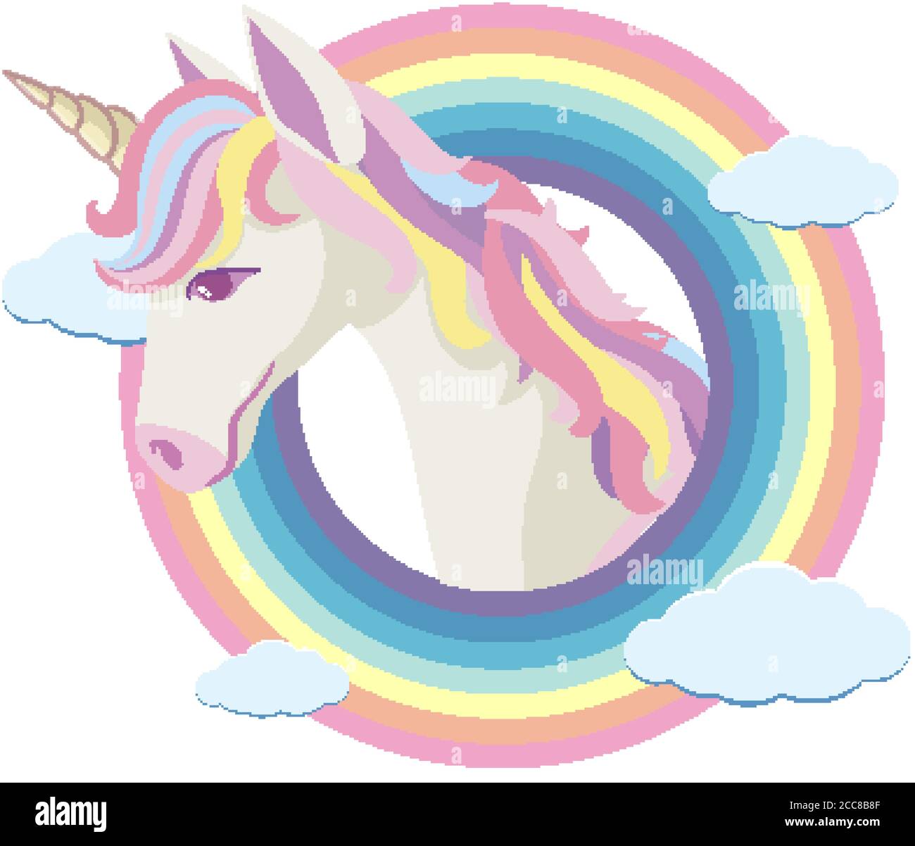 Unicorn arco iris marco redondo en color pastel con algo de nubes  ilustración Imagen Vector de stock - Alamy