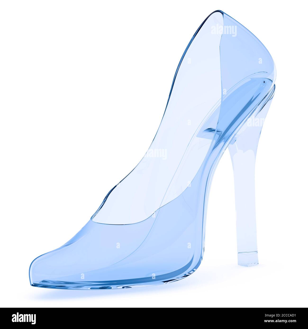 Zapatilla de vidrio. Zapatos de vidrio para mujer con tacones altos en una  superficie blanca. Ilustración 3D Fotografía de stock - Alamy