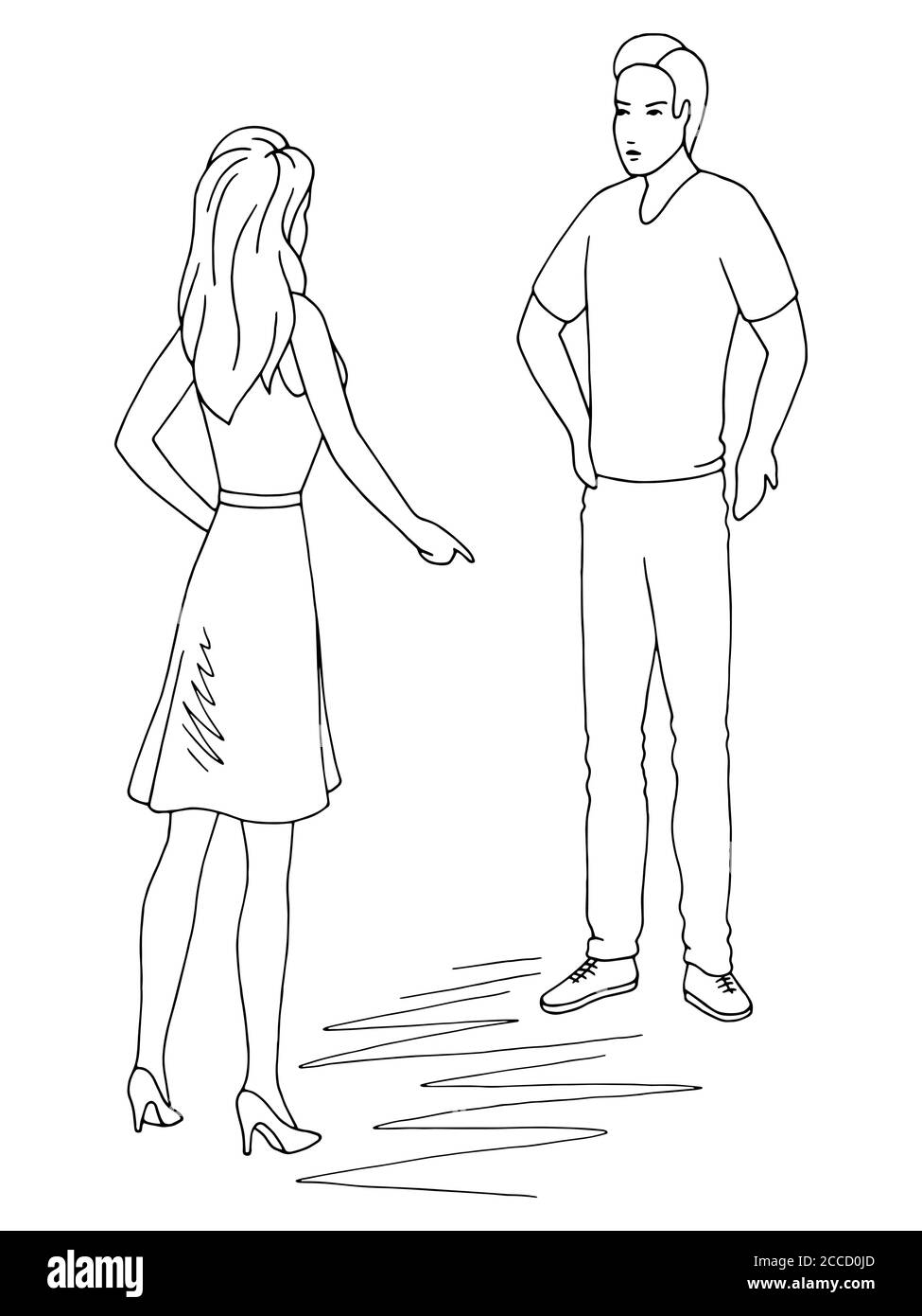 Hombre y mujer quarrel gráfico negro blanco aislado dibujo ilustración  vector Imagen Vector de stock - Alamy