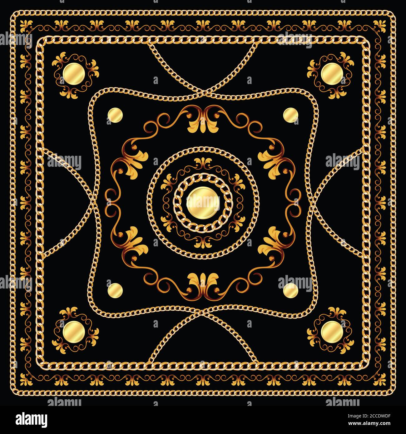Diseño de bufanda con cadenas doradas sobre fondo negro. Patrón moderno  hecho para el estampado textil y de seda Fotografía de stock - Alamy