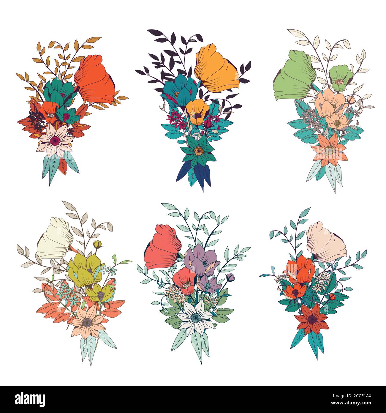 Ramos de flores dibujadas a mano, para invitaciones de boda y tarjetas de  cumpleaños, ilustración vectorial Imagen Vector de stock - Alamy