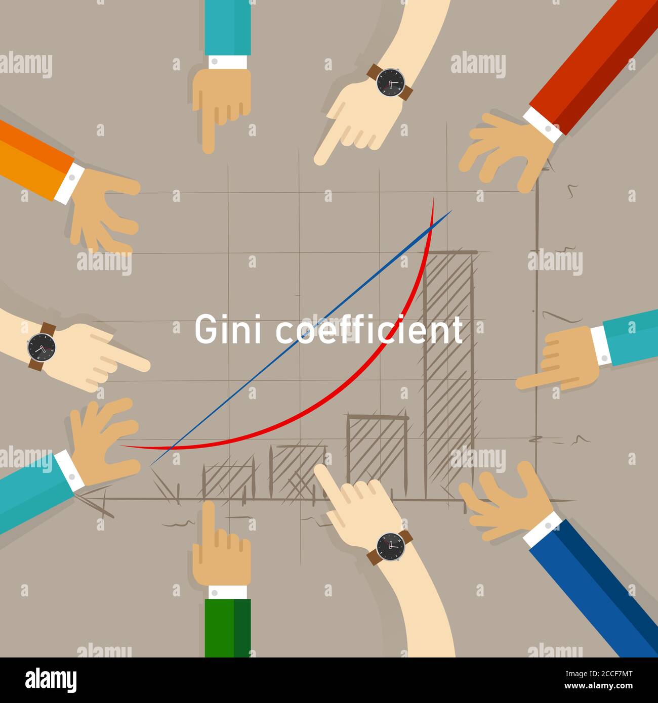 Gráfico del coeficiente de Gini concepto de desigualdad económica de riqueza pobre proporción de la riqueza Ilustración del Vector