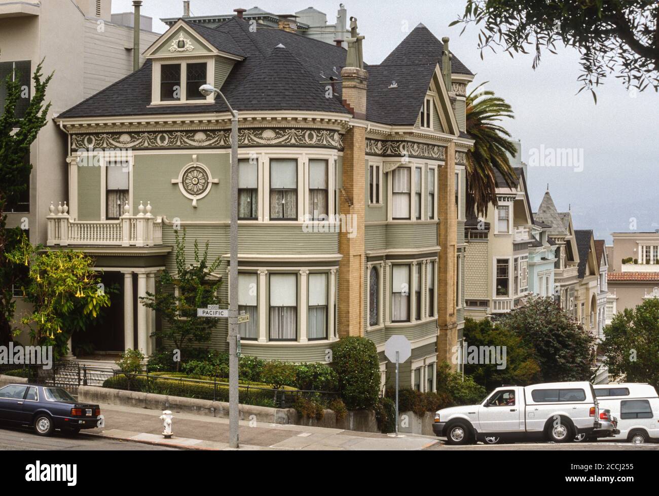 San Francisco, California, Estados Unidos. Pacific Heights, Queen Anne decoración de estilo arquitectónico. Foto de stock