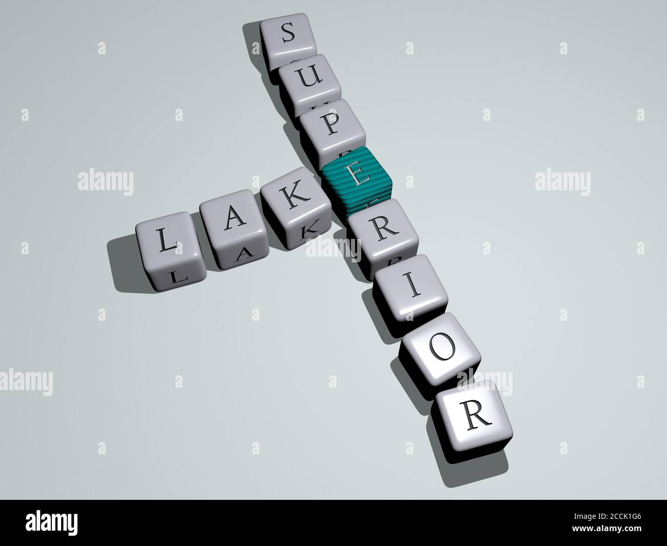LAGO SUPERIOR crucigrama con letras cúbicas de dados, ilustración 3D