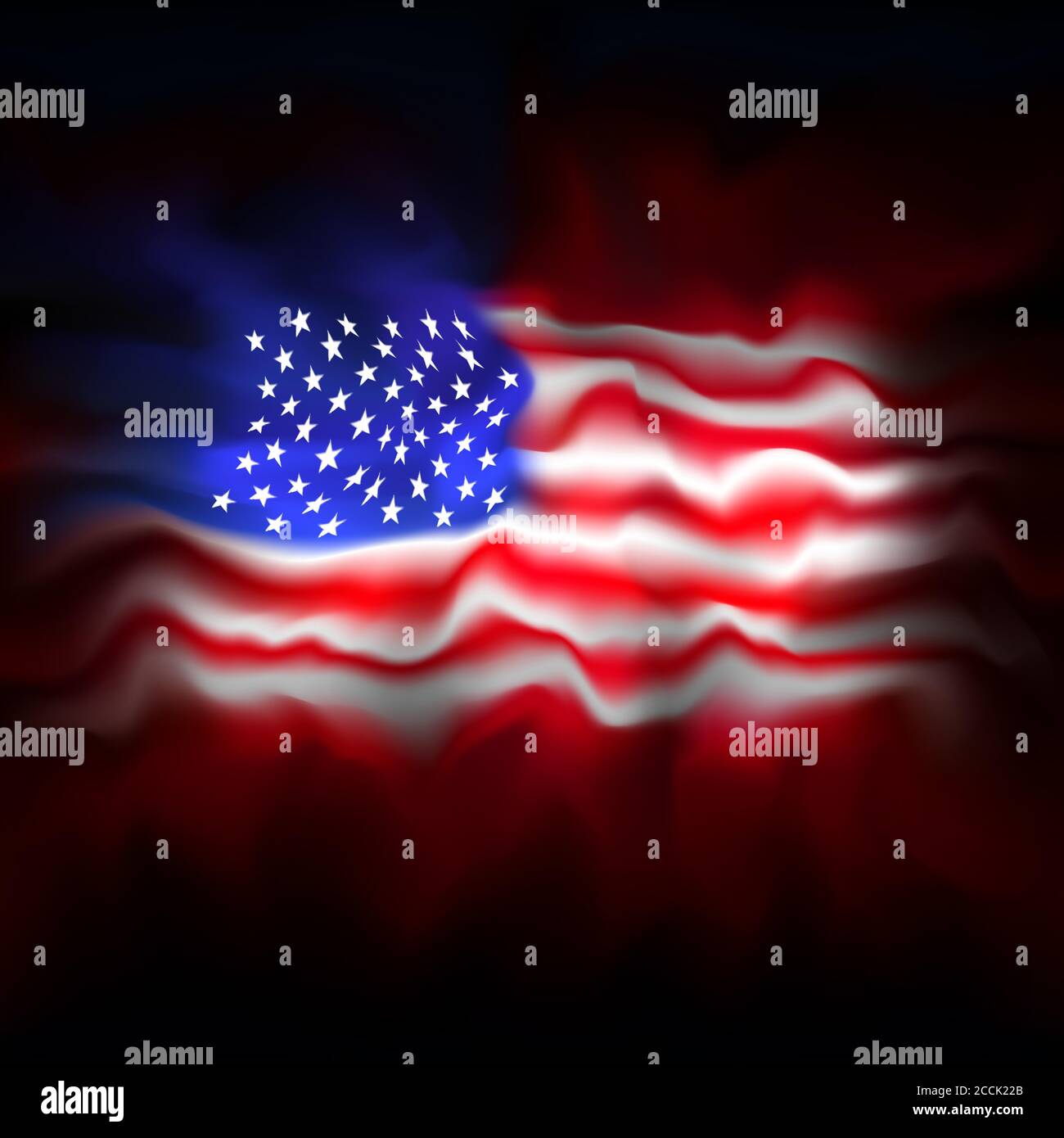 Fondo de la bandera de EE.UU. Bandera abstracta de ee.uu. Sobre un fondo oscuro. Cartel nacional americano. Diseño de gruñido vectorial. Bandera patriótica del estado americano, cubierta Ilustración del Vector