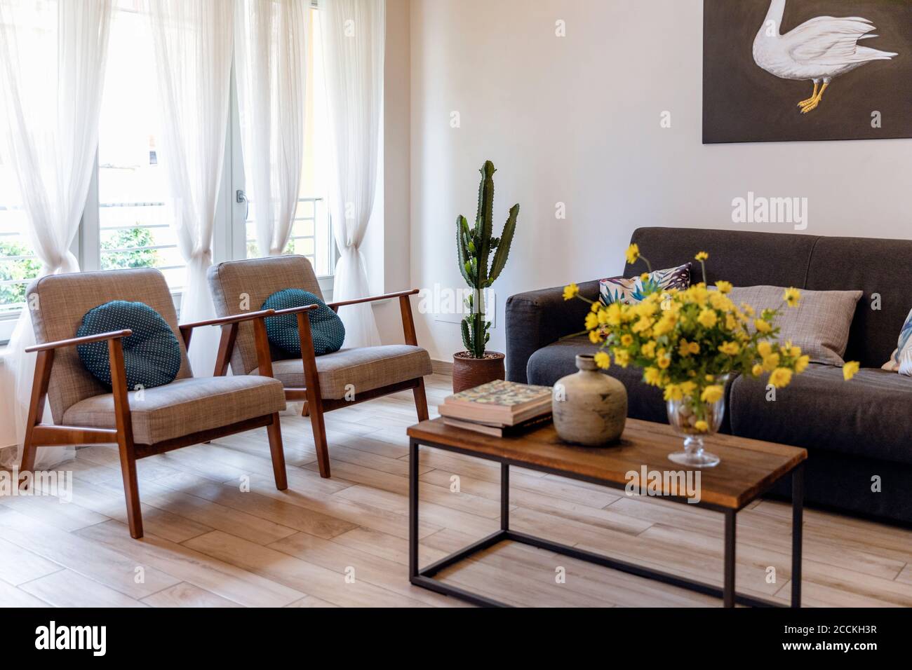 Sofá y sillas dispuestos en la sala de estar de la casa Fotografía de stock  - Alamy