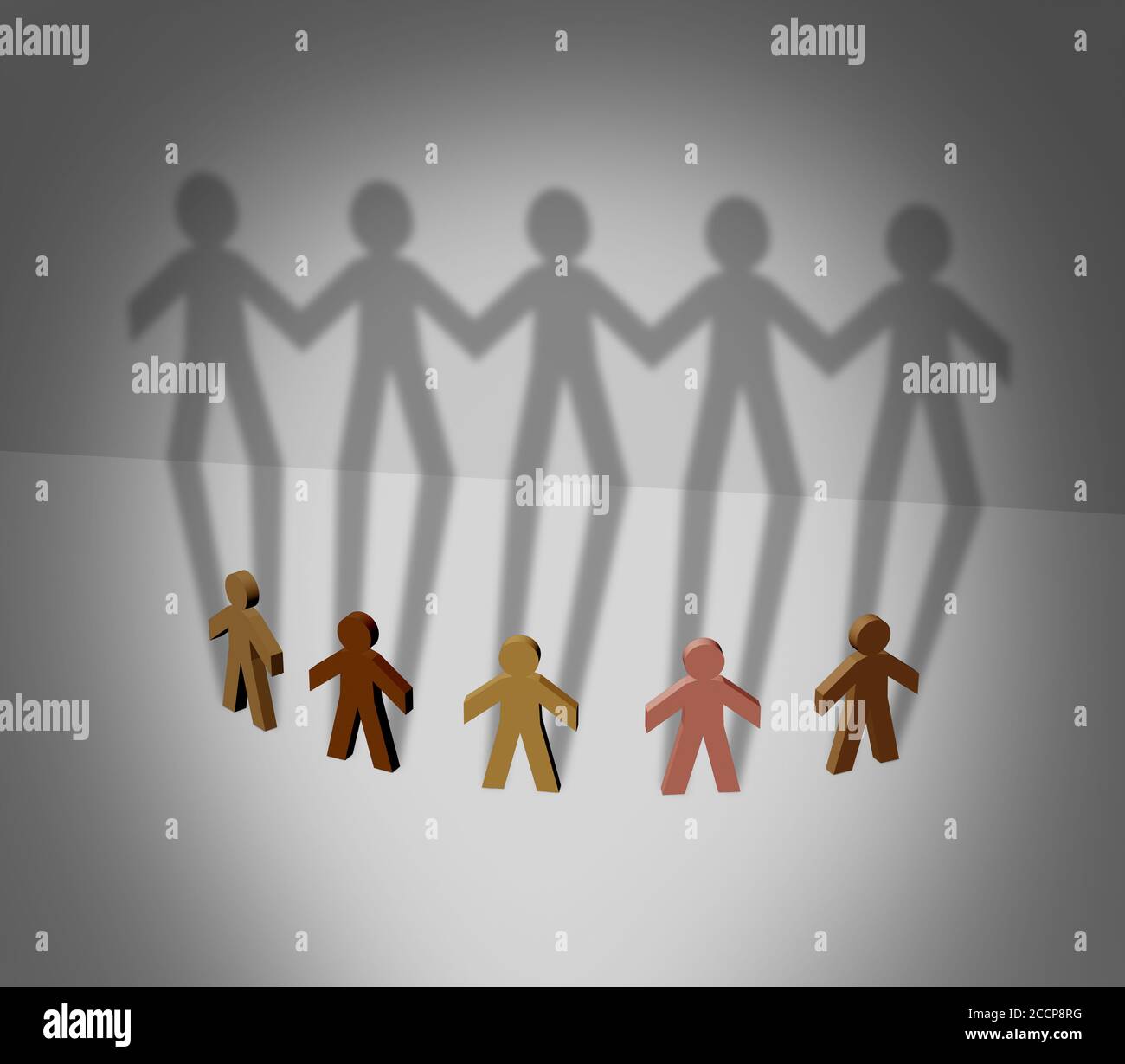 Grupo multirracial juntos y concepto de unidad racial como presentación en 3D. Foto de stock
