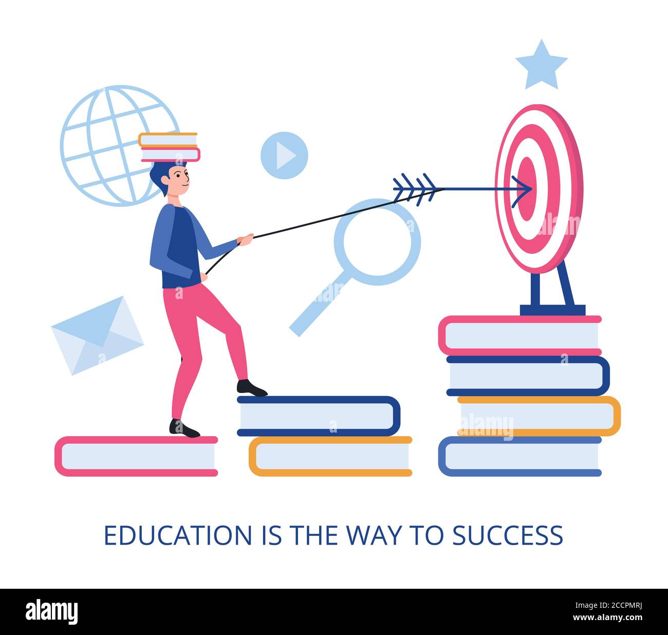 La educación es el camino al éxito, plano diseño vector ilustración primer plano Ilustración del Vector