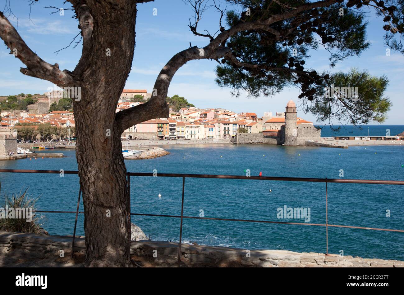 La pintoresca localidad costera y el puerto de Collioure Foto de stock