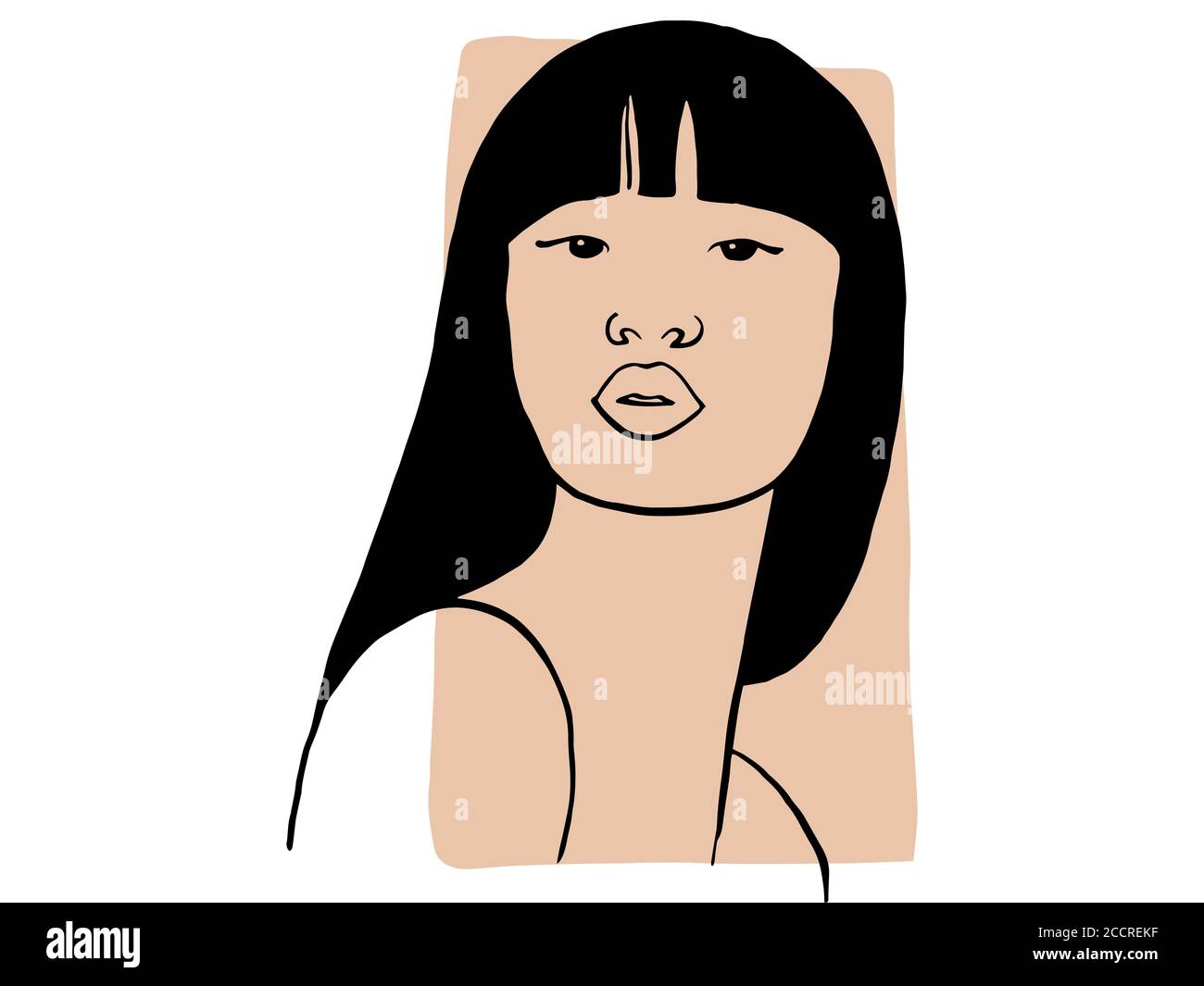 Dibujo a mano retrato de una mujer asiática con muestra de color beige claro. Colección abstracta de diferentes personas y tonos de piel. Concepto de diversidad Foto de stock