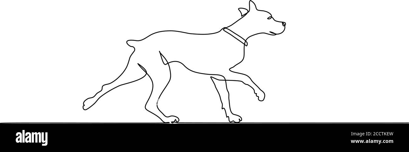 Dibujo continuo de una línea. Perro caminante. Vector ilustración negro sobre blanco Ilustración del Vector
