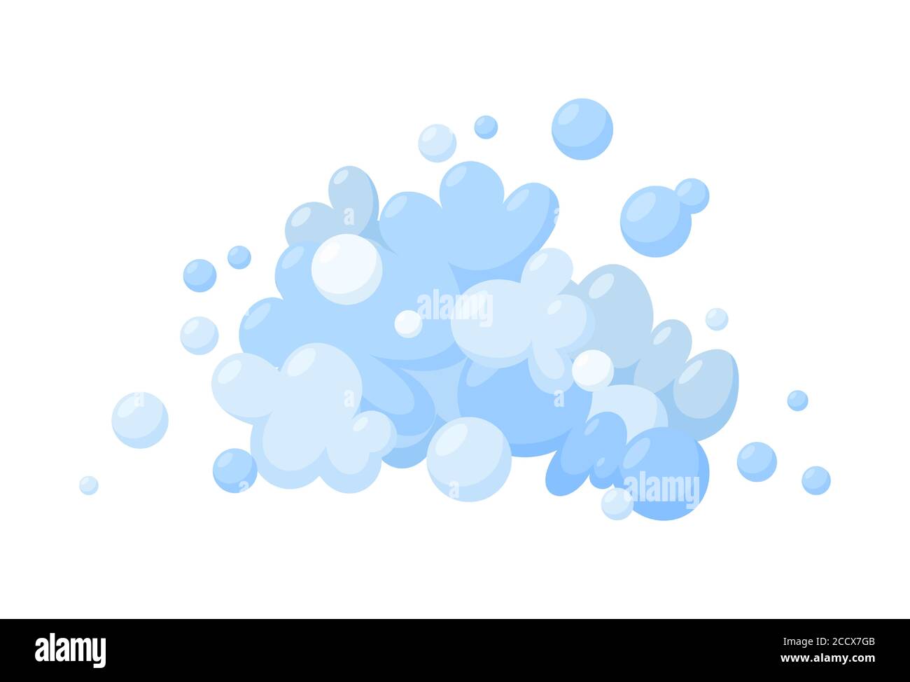 Espuma aislada hecha de jabón. Espuma azul claro y burbujas. Ilustración  vectorial en estilo de dibujos animados Imagen Vector de stock - Alamy