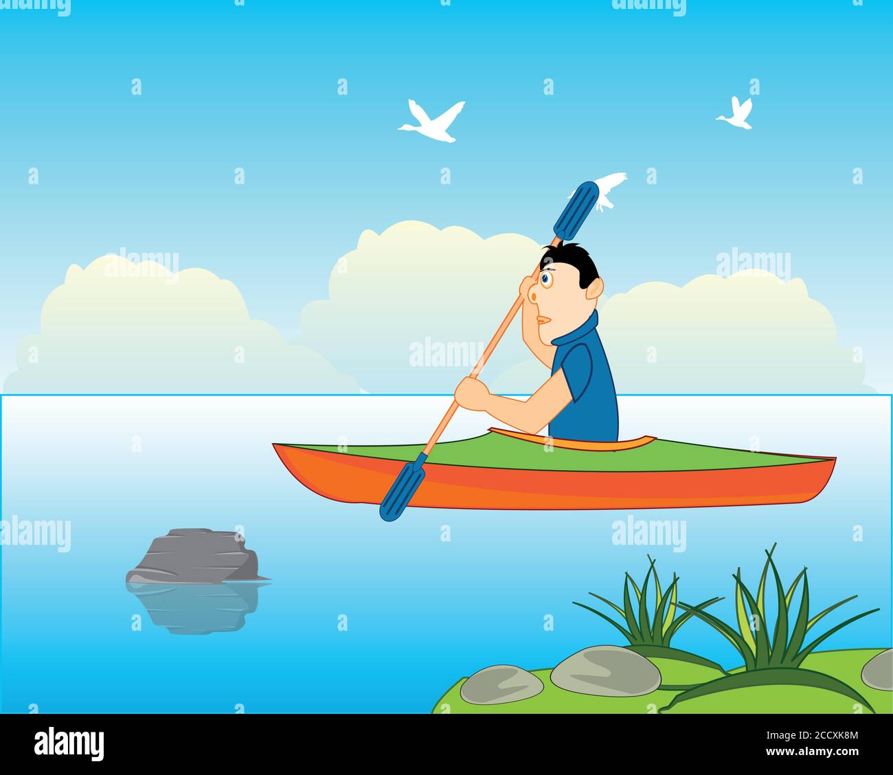 Hombre atleta navega en kayak en el río Ilustración del Vector
