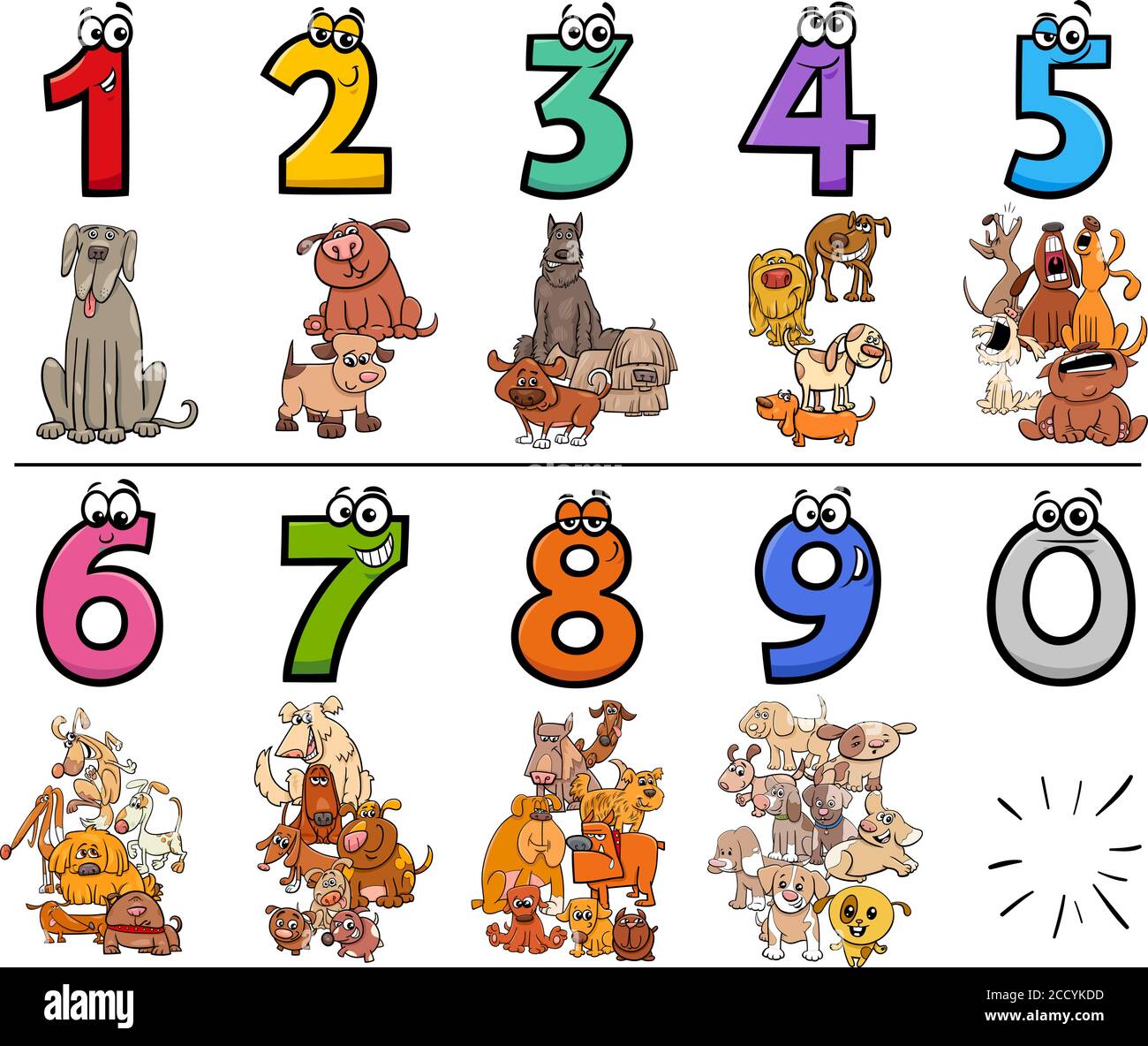 Ilustración de dibujos animados de la colección de números educativos de  uno a nueve Con personajes de Comic Dogs Animal Imagen Vector de stock -  Alamy
