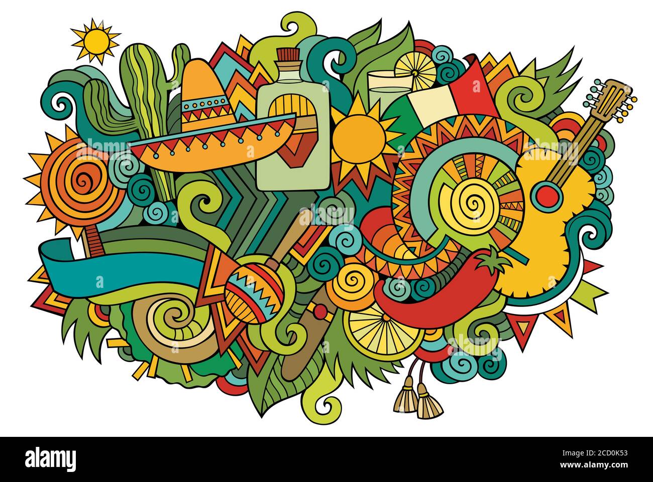 México dibujo dibujos dibujos dibujos animados fideos ilustración. Diseño  divertido de viajes Imagen Vector de stock - Alamy