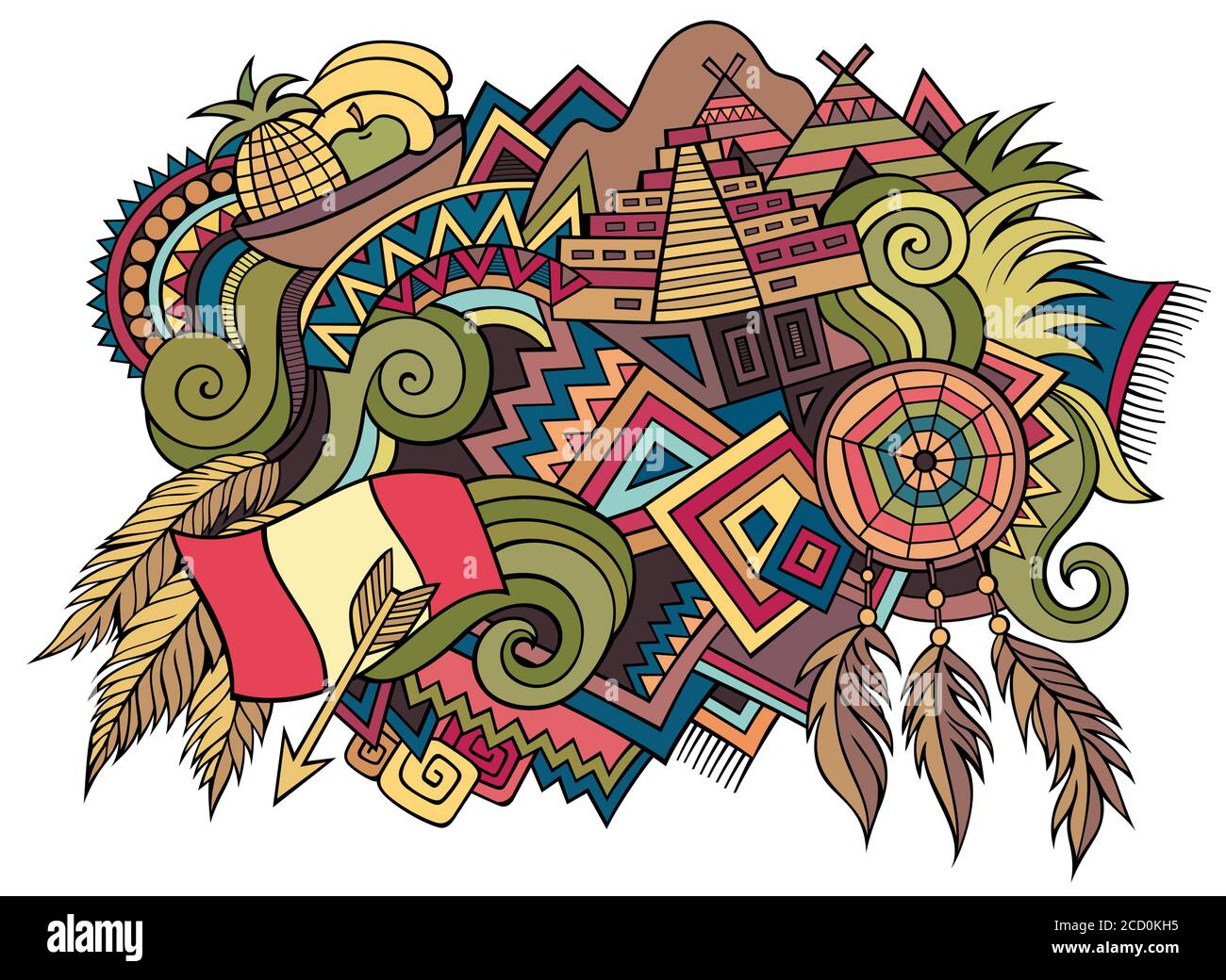 Perú dibujo a mano dibujos de dibujos animados fideos ilustración. Diseño  divertido de viajes Imagen Vector de stock - Alamy