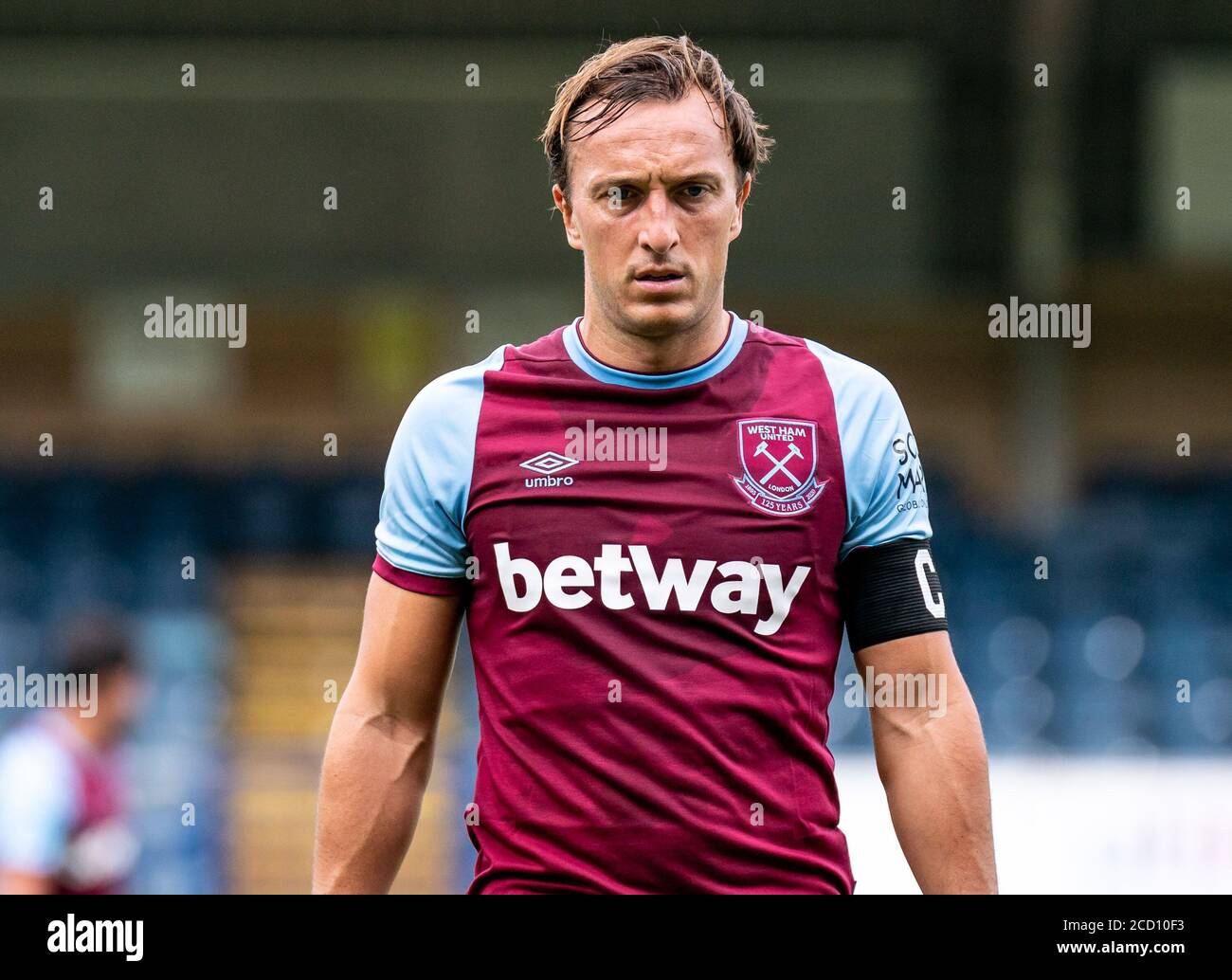 Mark Noble de West Ham United durante el partido amistoso de la Pre  Temporada 2020/21 entre Wycombe Wanderers y West Ham United en Adams Park,  High Wycombe, Inglaterra el 25 de agosto