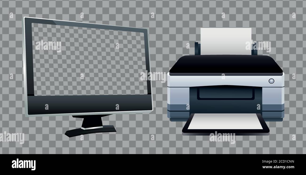 hardware de impresora máquina y monitor de dispositivos de ordenador diseño  de ilustración vectorial Imagen Vector de stock - Alamy