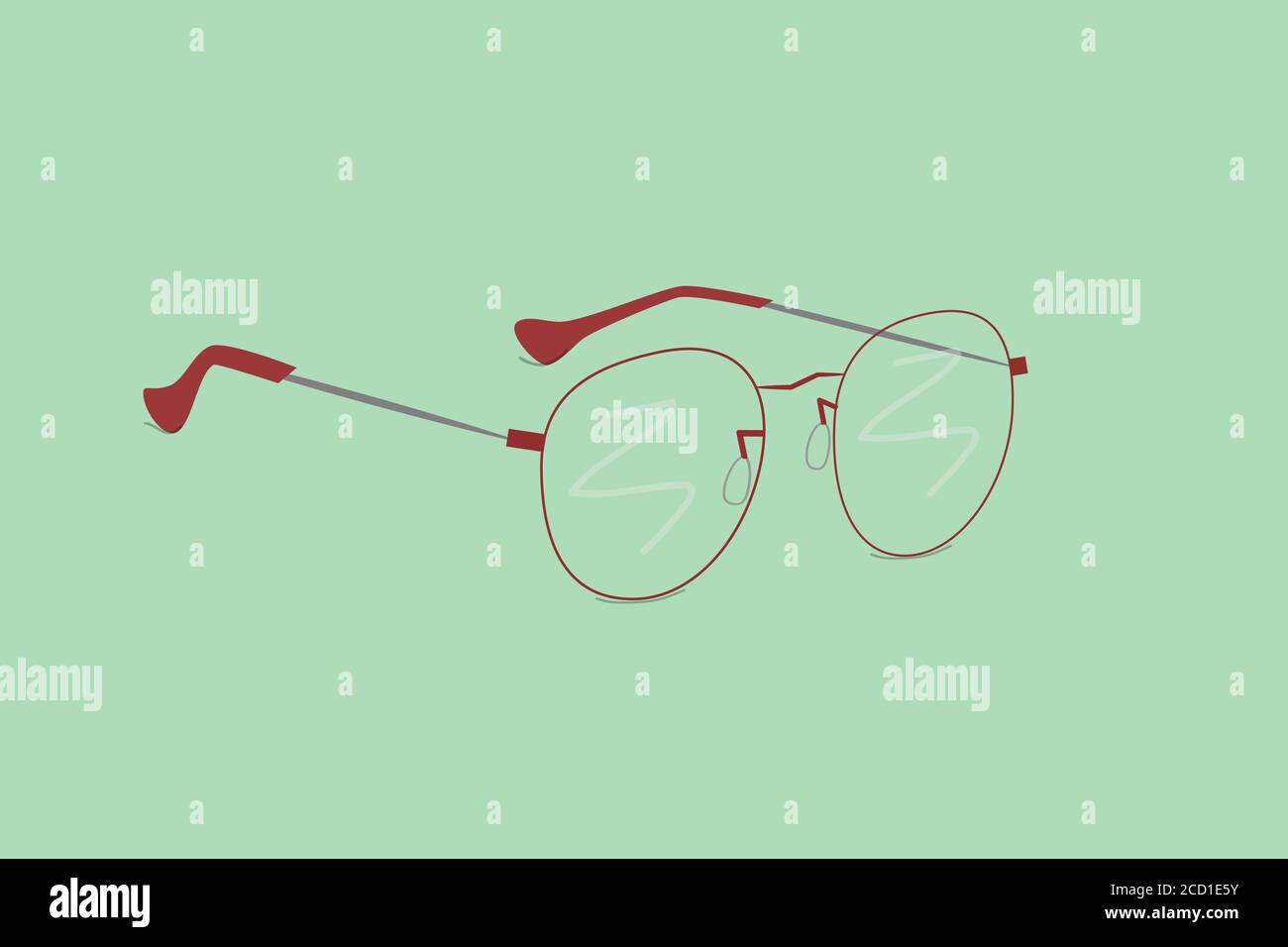 vista lateral de las gafas de lectura con borde rojo sobre la luz fondo azul Ilustración del Vector