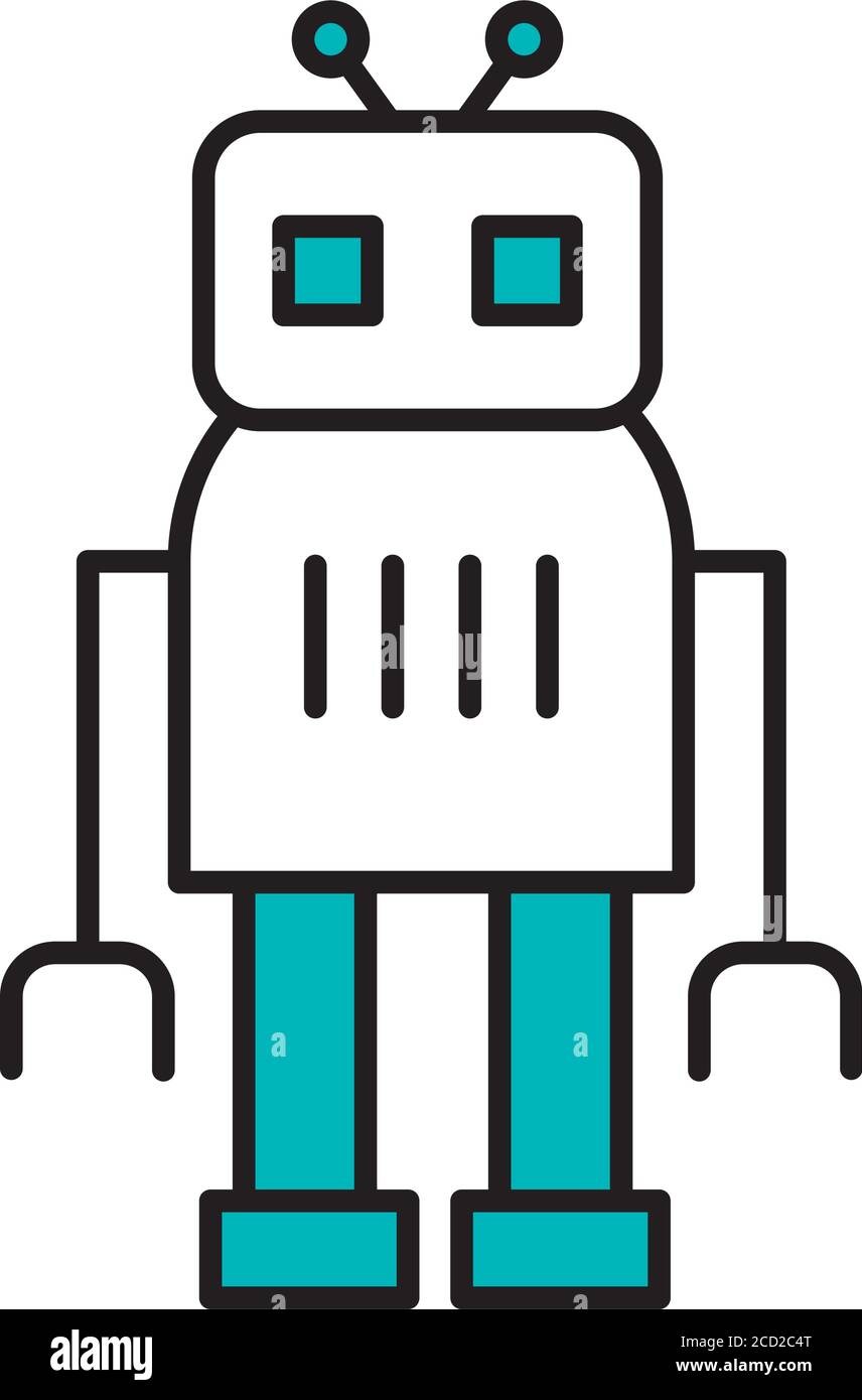 concepto robótico, robot cuadrado de dibujos animados sobre fondo blanco,  medio línea medio color estilo, vector ilustración Imagen Vector de stock -  Alamy