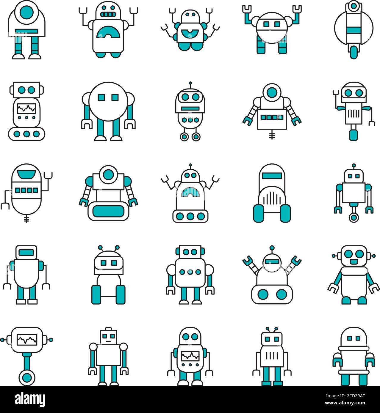Conjunto De Iconos De Robótica Y Robots De Dibujos Animados Sobre Fondo