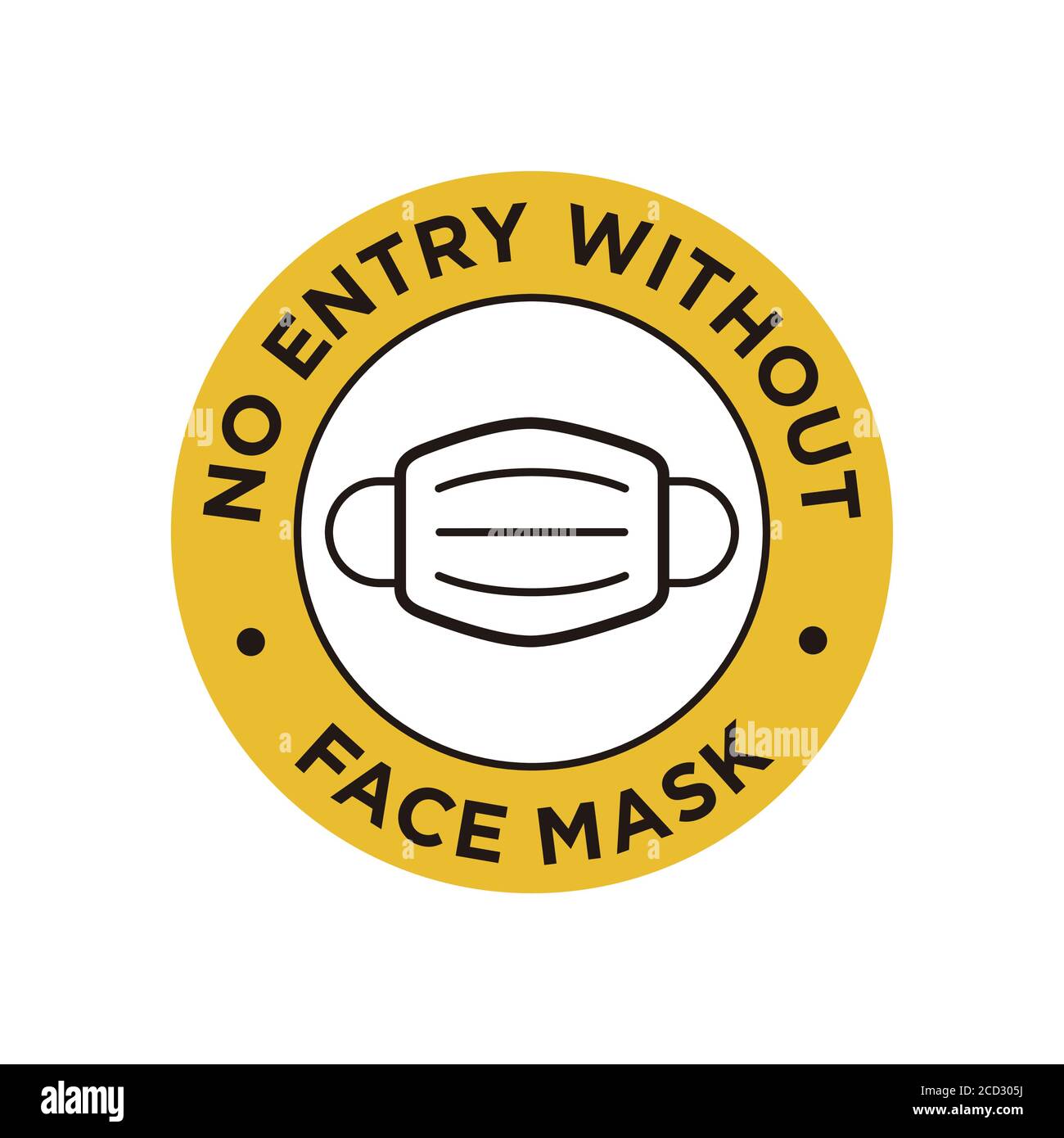 No hay entrada sin el icono de máscara. Símbolo redondo y amarillo sobre el uso obligatorio de la máscara facial para prevenir el coronavirus. Ilustración del Vector