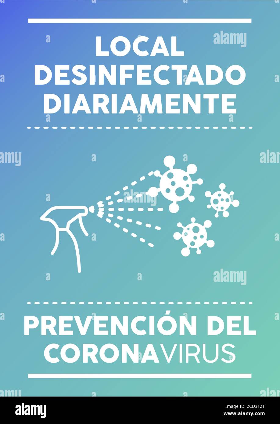 Póster diario de la premisa desinfectada escrito en español. Prevención del coronavirus. Ilustración del Vector