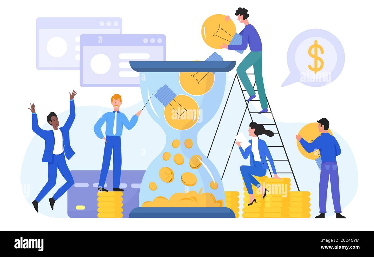 Ilustración vectorial del concepto de negocio del éxito. Dibujos animados plano feliz hombre de negocios con idea de bombillas, la creación de soluciones financieras de éxito para el desarrollo de negocios, financiación Ilustración vectorial del concepto de negocio del éxito. Dibujos animados plano feliz hombre de negocios con idea de bombillas, la creación de soluciones financieras de éxito para el desarrollo de negocios, financiación