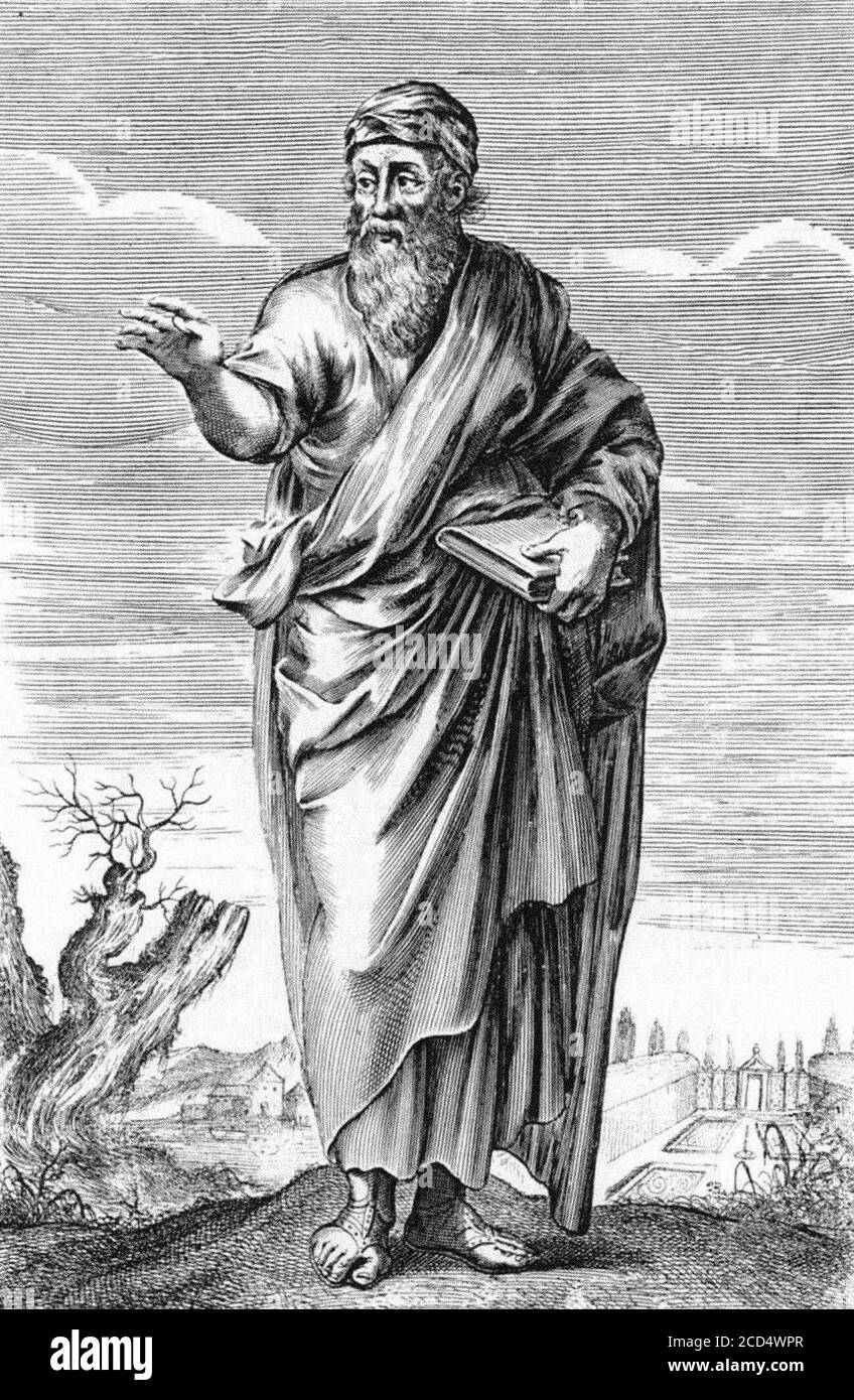 Pitágoras. ilustración del antiguo filósofo griego del siglo xvii. Foto de stock