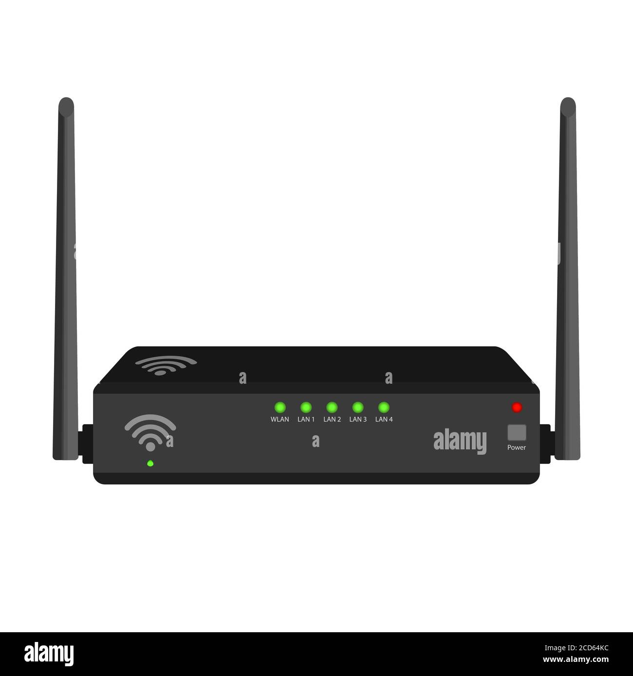 Router wifi rectangular realista con dos antenas en los lados aisladas  sobre blanco. Diodos verdes y rojos en una caja gris. Dispositivo para  distribución inalámbrica Fotografía de stock - Alamy