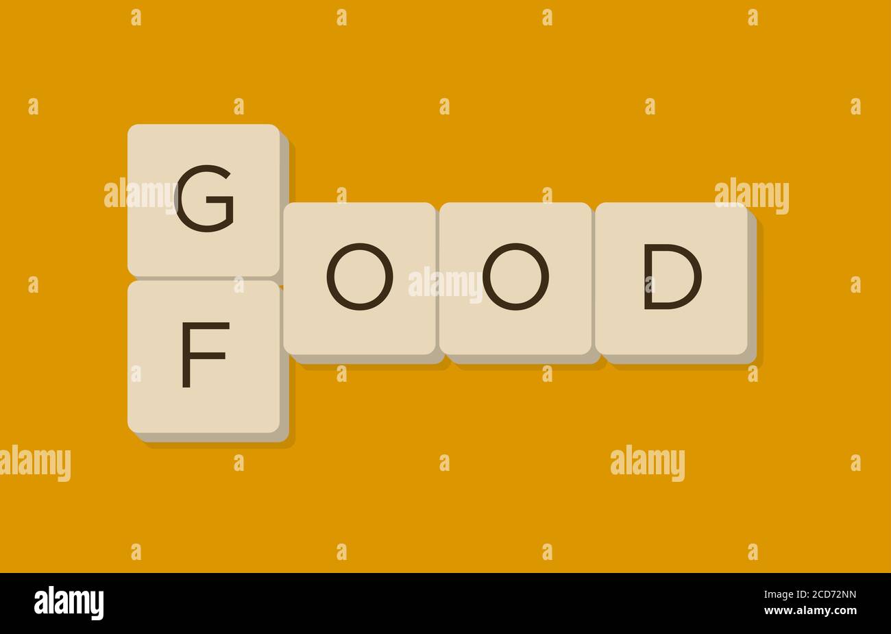 Buena comida juego de palabras en letras scrabble. Aísle la ilustración vectorial. Ilustración del Vector