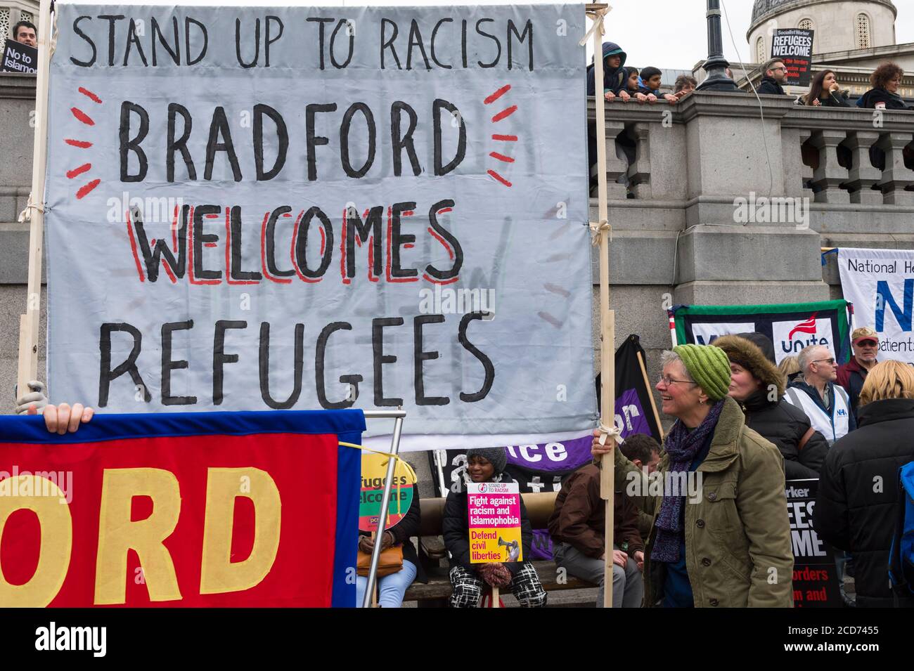 Pro Refugee Demo, Trafalgar Square, Londres, Reino Unido. 19 de marzo de 2016 Foto de stock