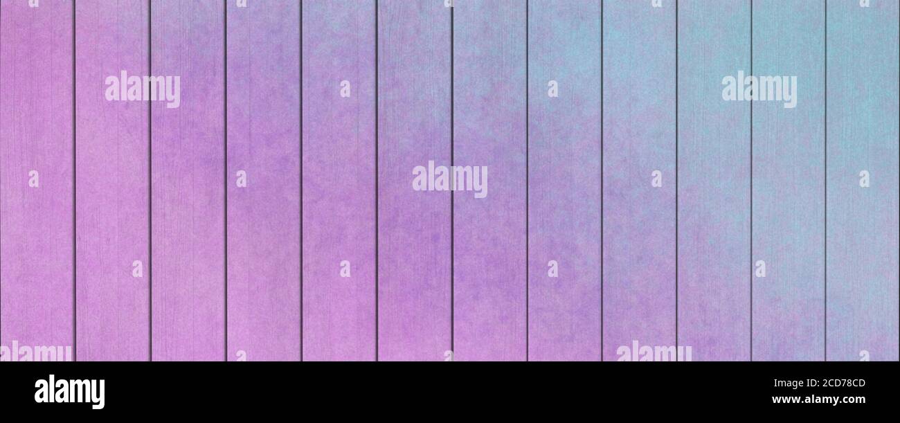 Panorama de tablillas de madera pintadas en colores rosa y azul