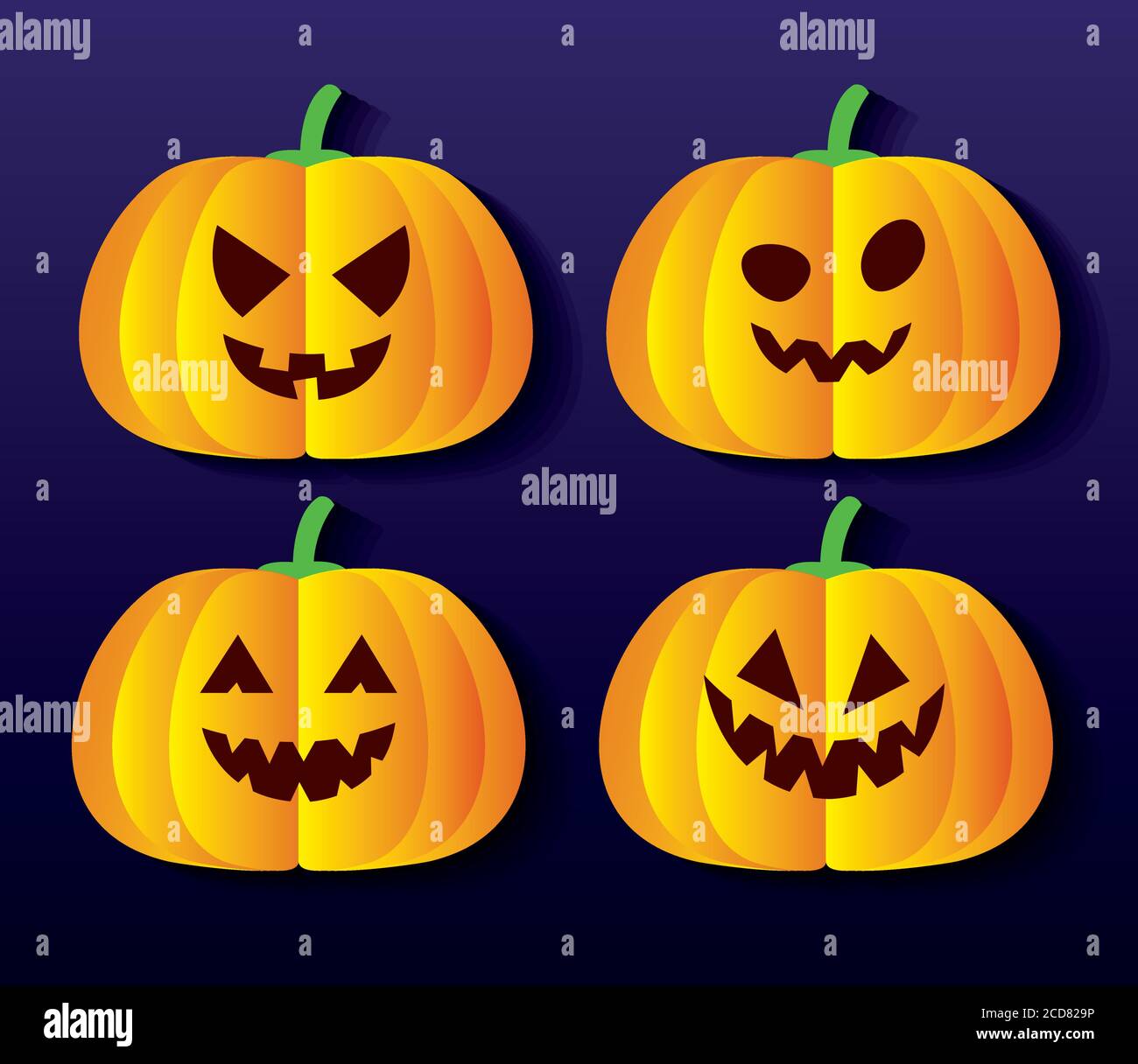 juego de calabazas de halloween en estilo de corte de papel Imagen Vector de  stock - Alamy