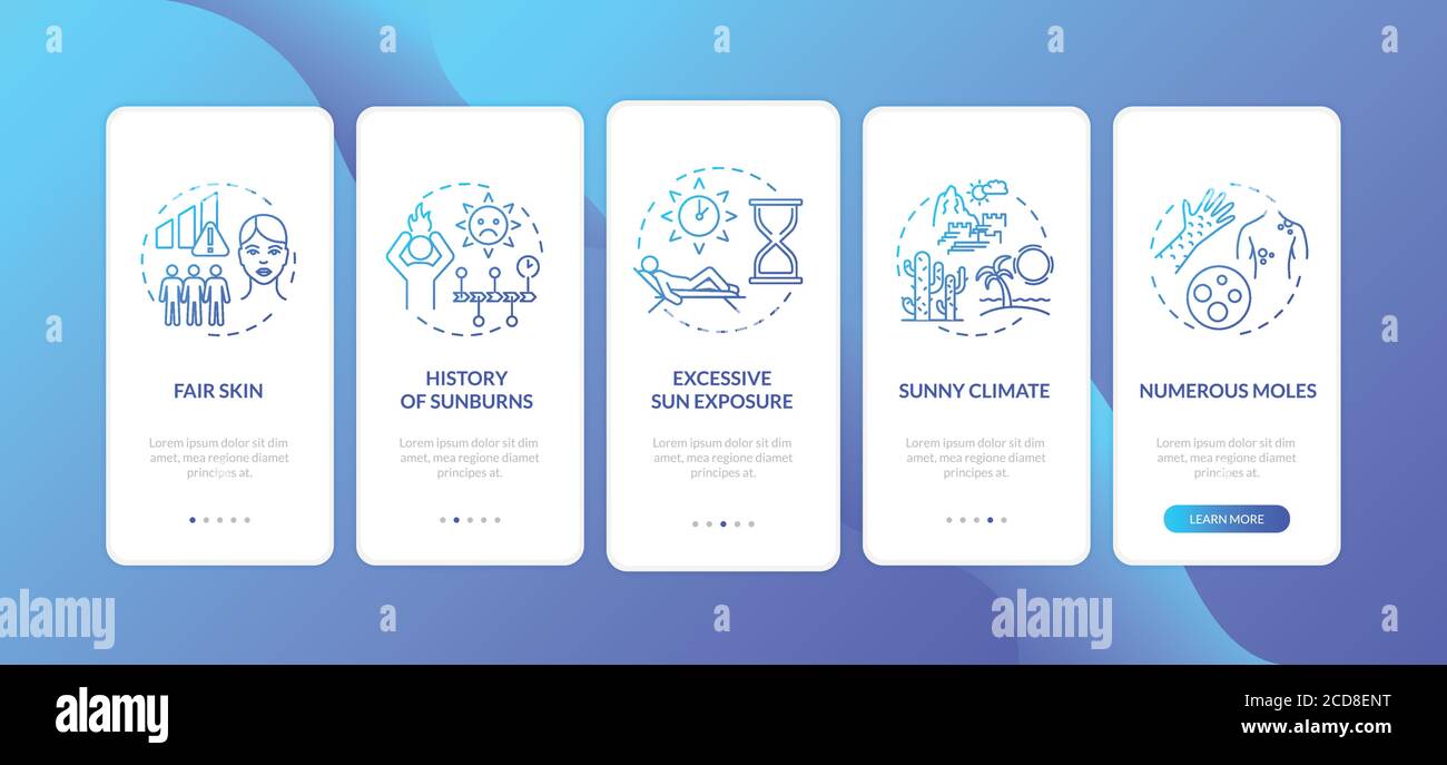 Cáncer de piel factores de riesgo onboarding mobile app page screen