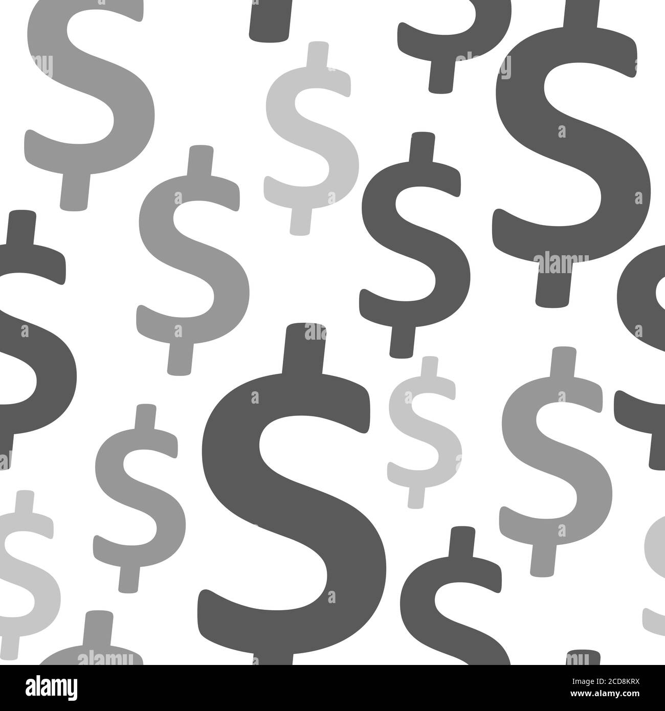 Signo de dólar patrón sin costuras. Fondo envolvente con símbolos de moneda de EE.UU. Repetidos color gris negro sobre fondo blanco. Foto de stock