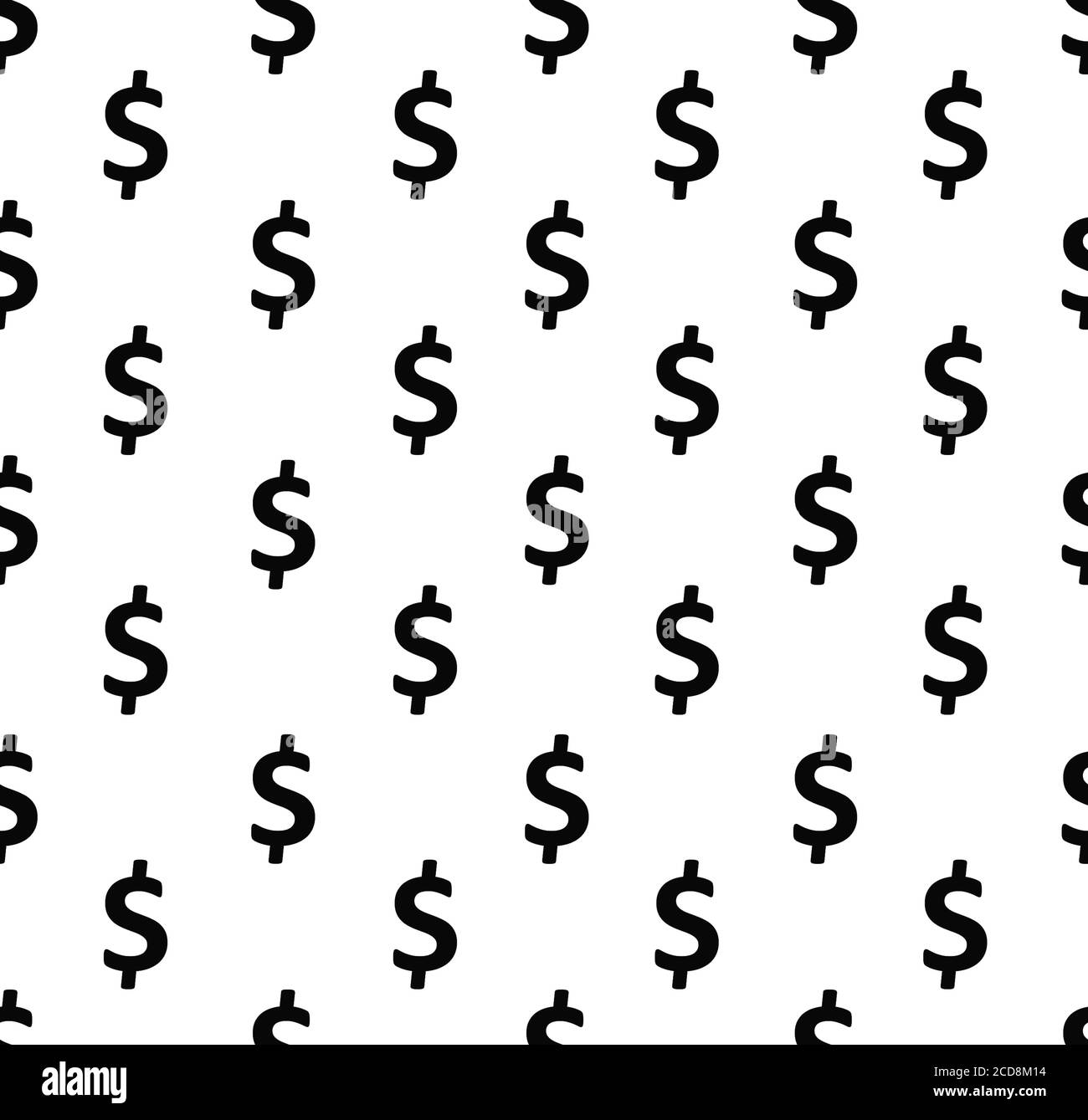 Signo de dólar patrón sin costuras. Fondo de envoltura con símbolos de moneda de EE.UU. Repetitivos color negro sobre fondo blanco. Foto de stock