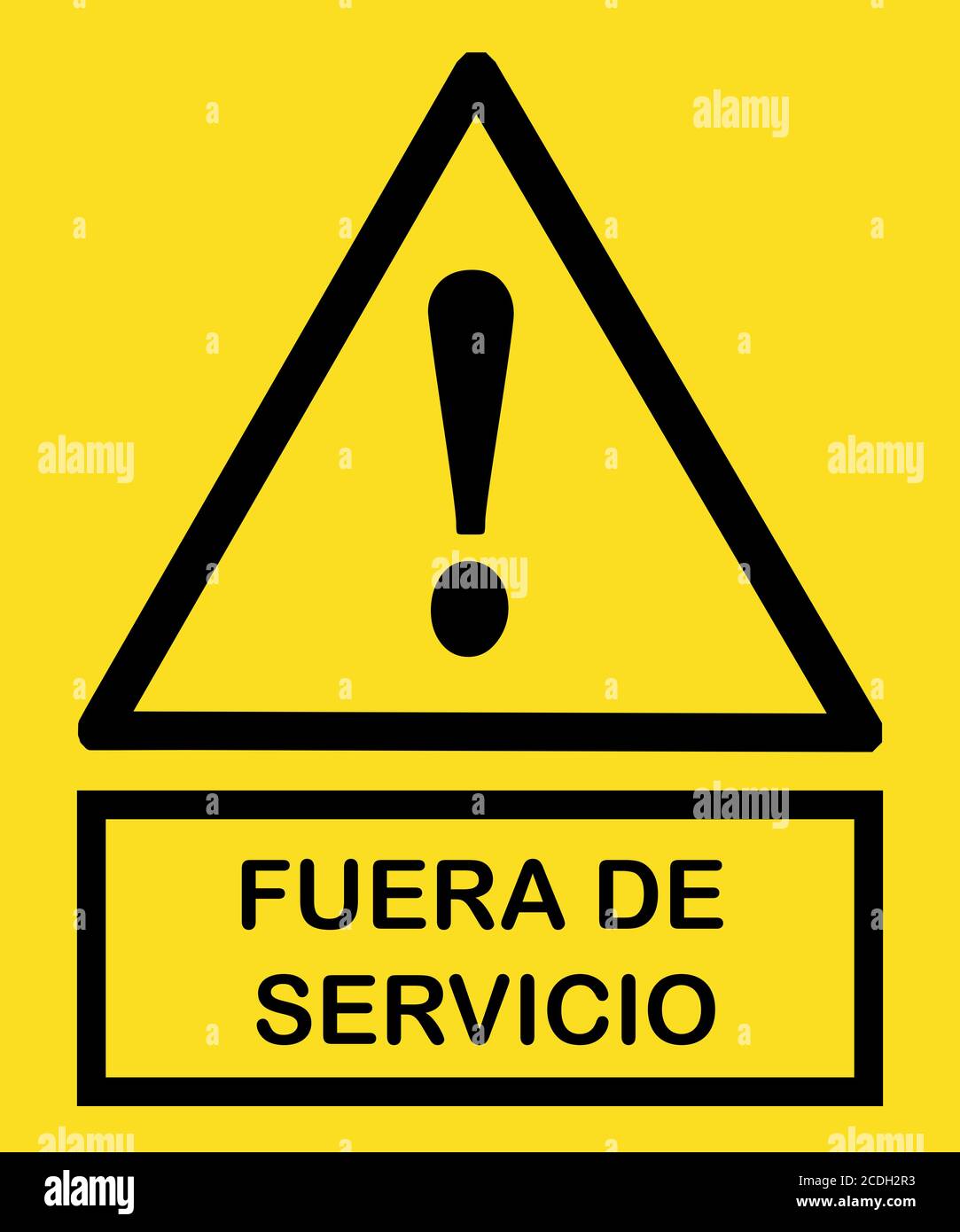 fuera de servicio señal : signo de fuera de servicio con triángulo amarillo y signo de exclamación amarillo bandera Foto de stock