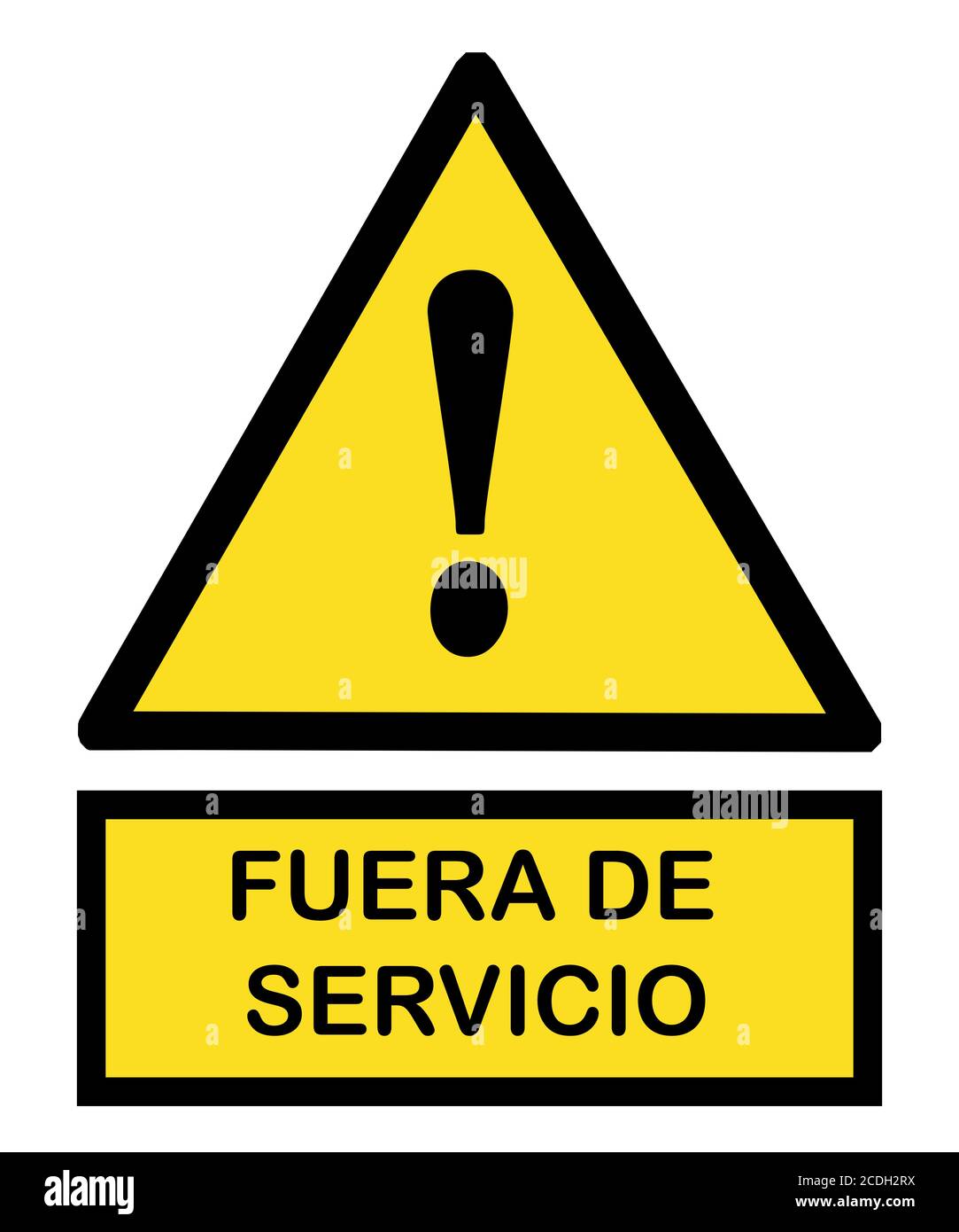 fuera de servicio señal : signo de fuera de servicio con triángulo amarillo y signo de exclamación amarillo bandera Foto de stock