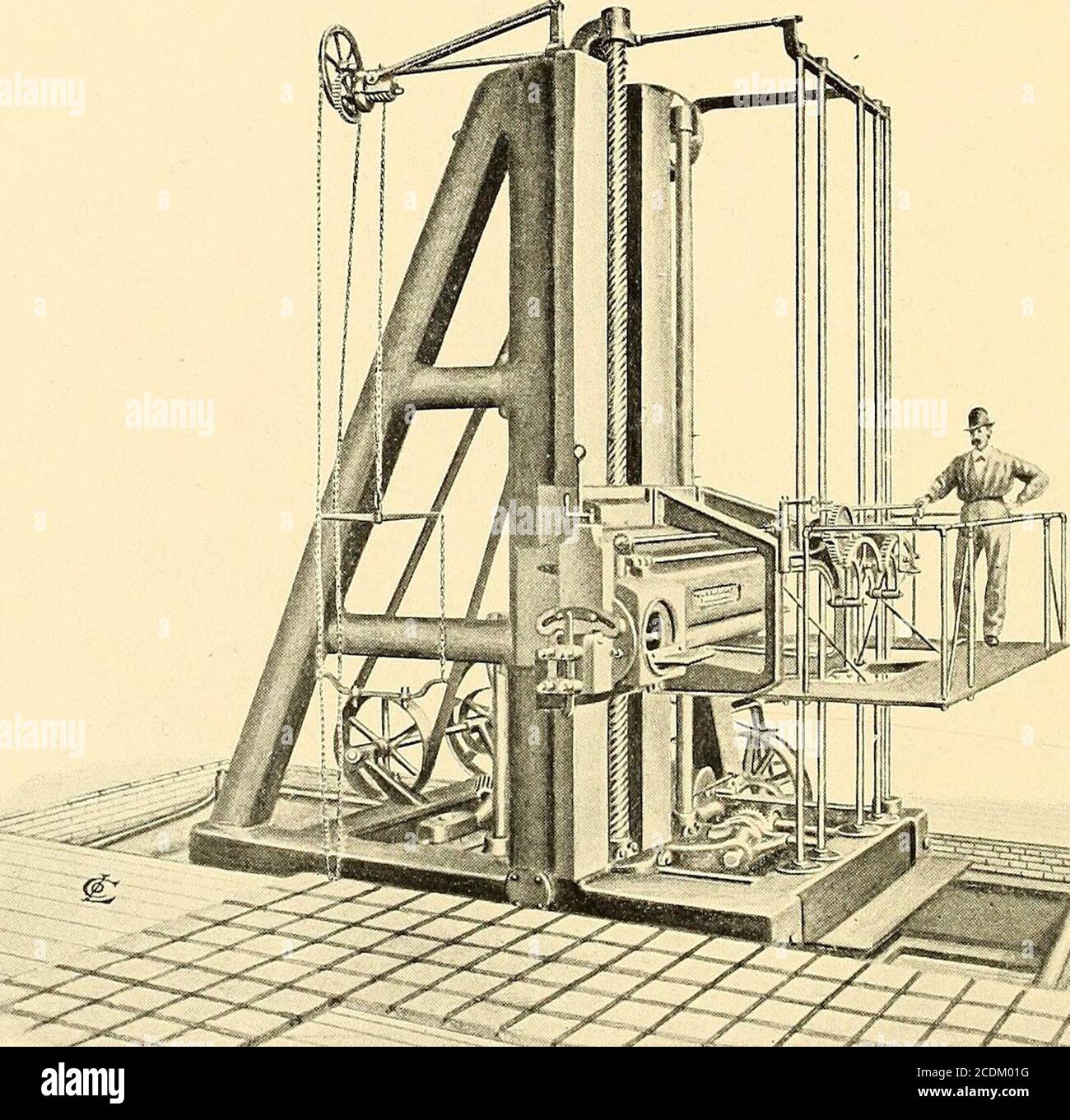 . Catálogo ilustrado y descripción general de las máquinas herramientas mejoradas para trabajar metal. R verticales de forma caja son 30 de ancho en la cara, 8 pies. 6 profundo, y cada uno se proporciona con aslide-1-est teniendo 30 tiempos y llevando un delantal de la herramienta adaptado para 4 barra de corte-ter cuadrada. La mesa es de 10 pies de ancho y tiene un bastidor de acero cortado de 3 pasos, 18 cara, drivenby un piñón espiral de bronce de .seis dientes en un eje de 9 diagonales. Los cojinetes en ellecho para la mesa y los cojinetes de empuje del eje son lubricados por aceite suplied por una bomba pequeña y sistema de circulación con el depósito, las tuberías y el filtro para el aceite su r Foto de stock