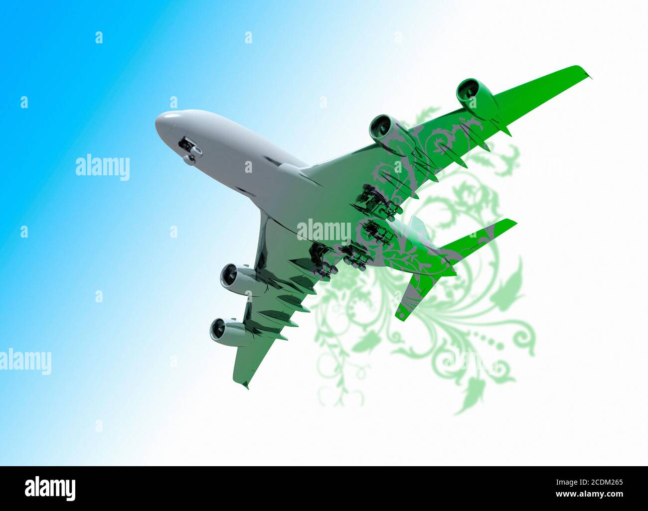 Viaje aéreo verde, ilustración conceptual. Foto de stock