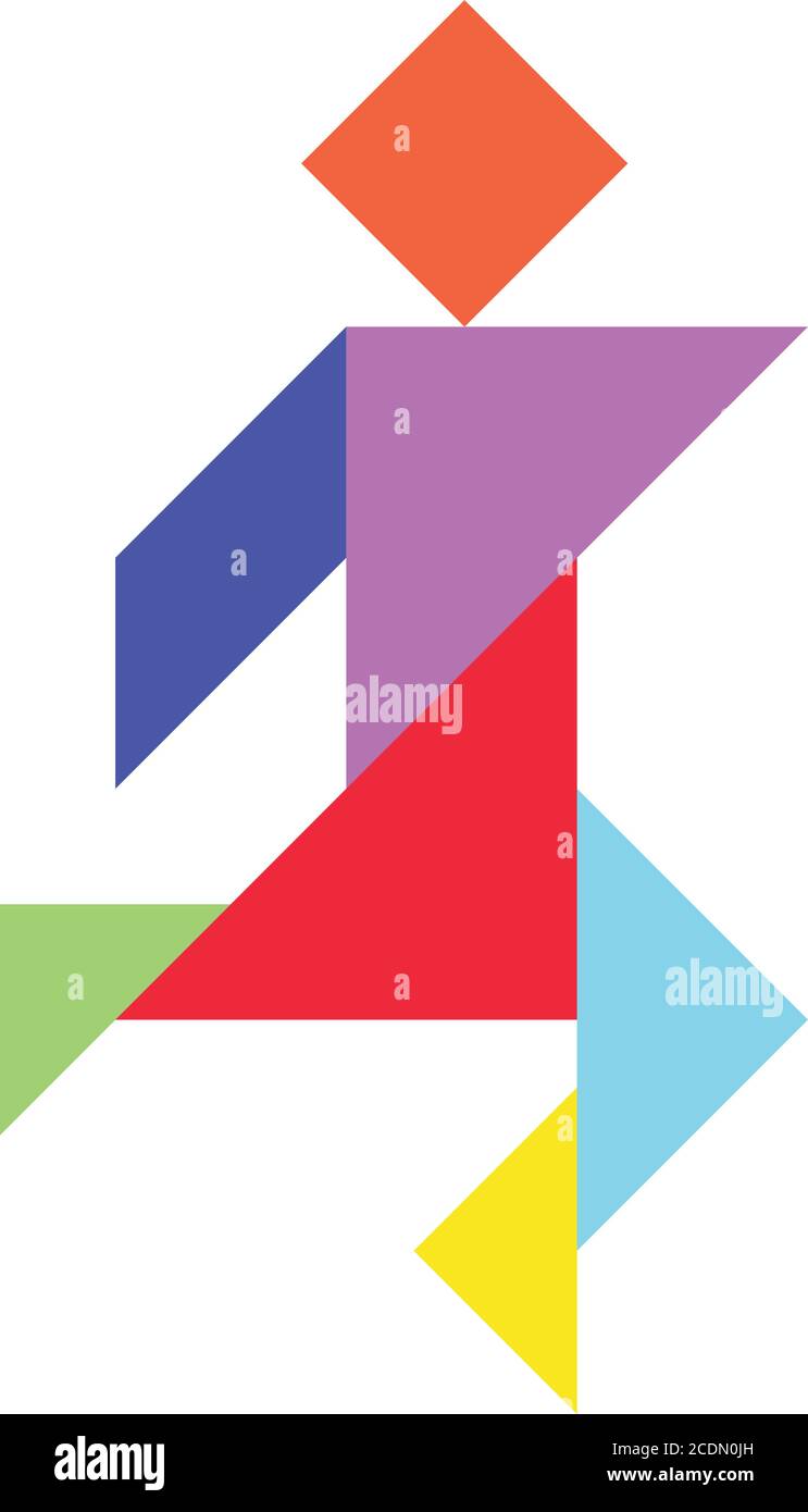 Color tangram en forma hombre corriendo sobre fondo blanco (Vector Imagen de stock -