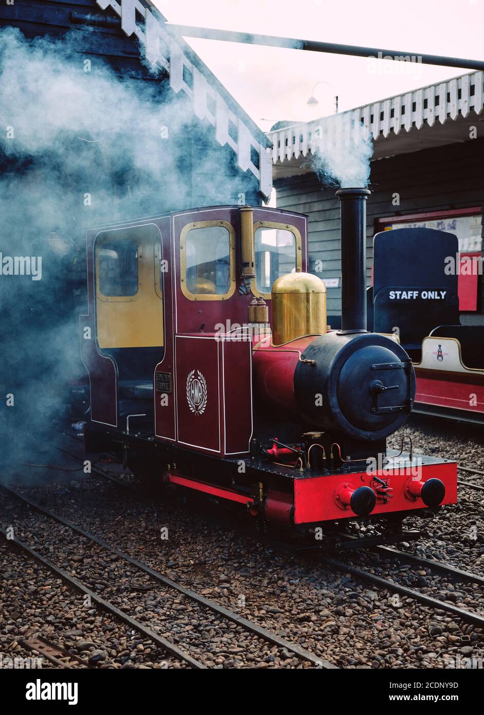 Hastings miniatura tren de vapor motor y humo que se prepara para el uso en  Hastings casco antiguo, este Sussex, Inglaterra Reino Unido Fotografía de  stock - Alamy