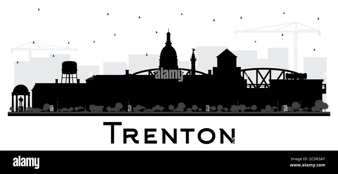 Trenton New Jersey City Skyline Silhouette con edificios negros aislados en blanco. Ilustración vectorial. Ilustración del Vector